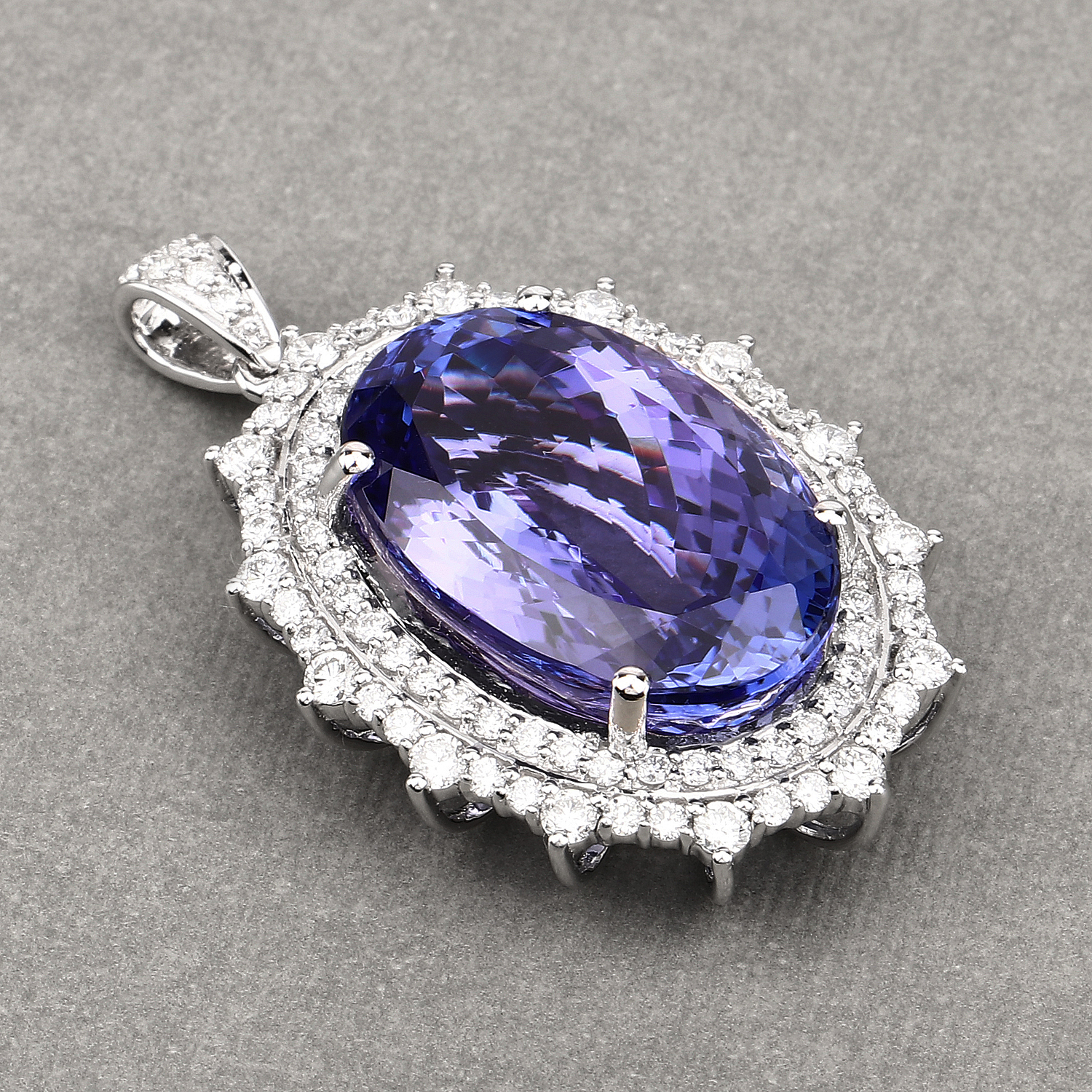 28.39 Carat Genuine Tanzanite and White Diamond 18K White Gold Pendant