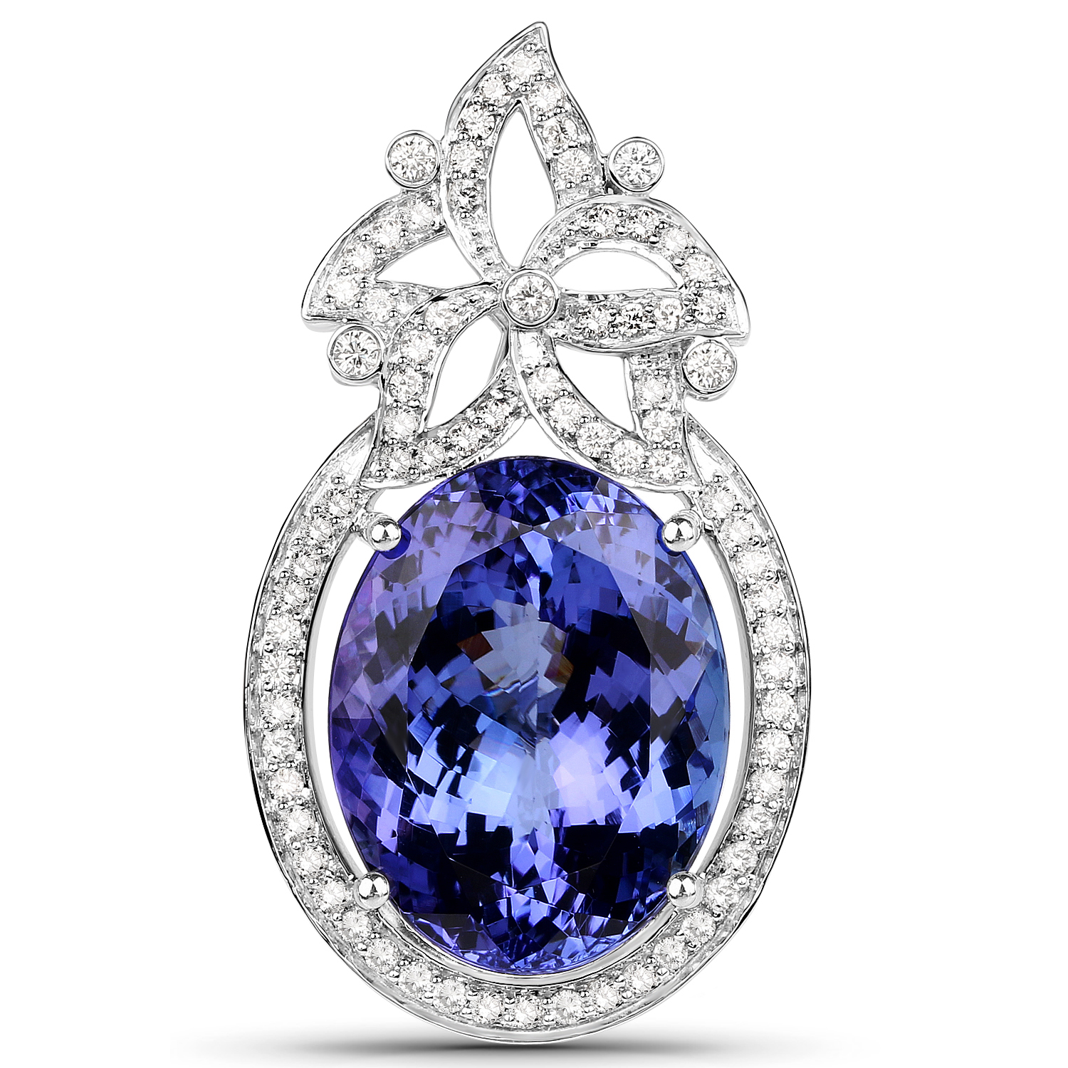 31.80 Carat Genuine Tanzanite and White Diamond 18K White Gold Pendant