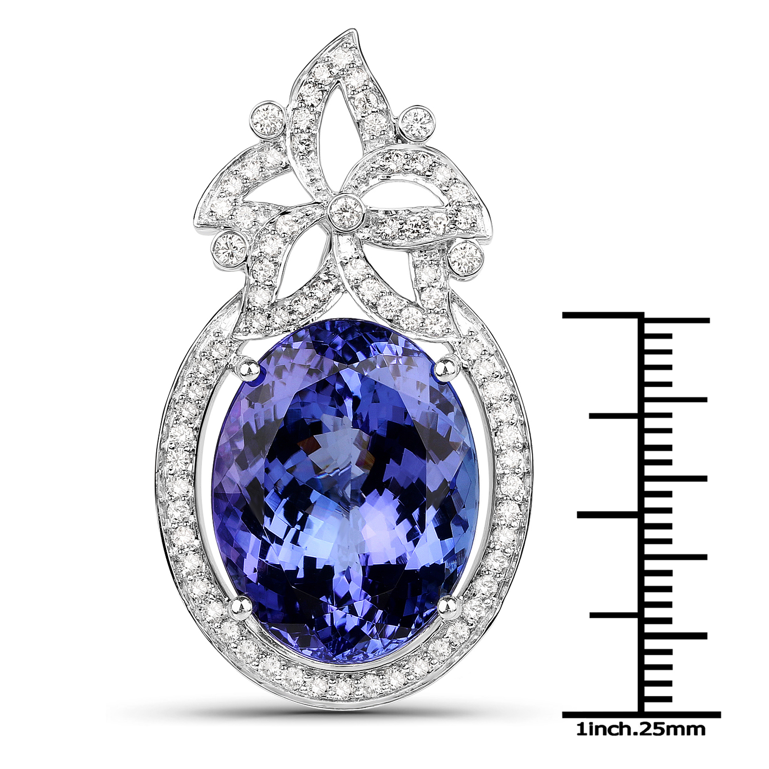 31.80 Carat Genuine Tanzanite and White Diamond 18K White Gold Pendant