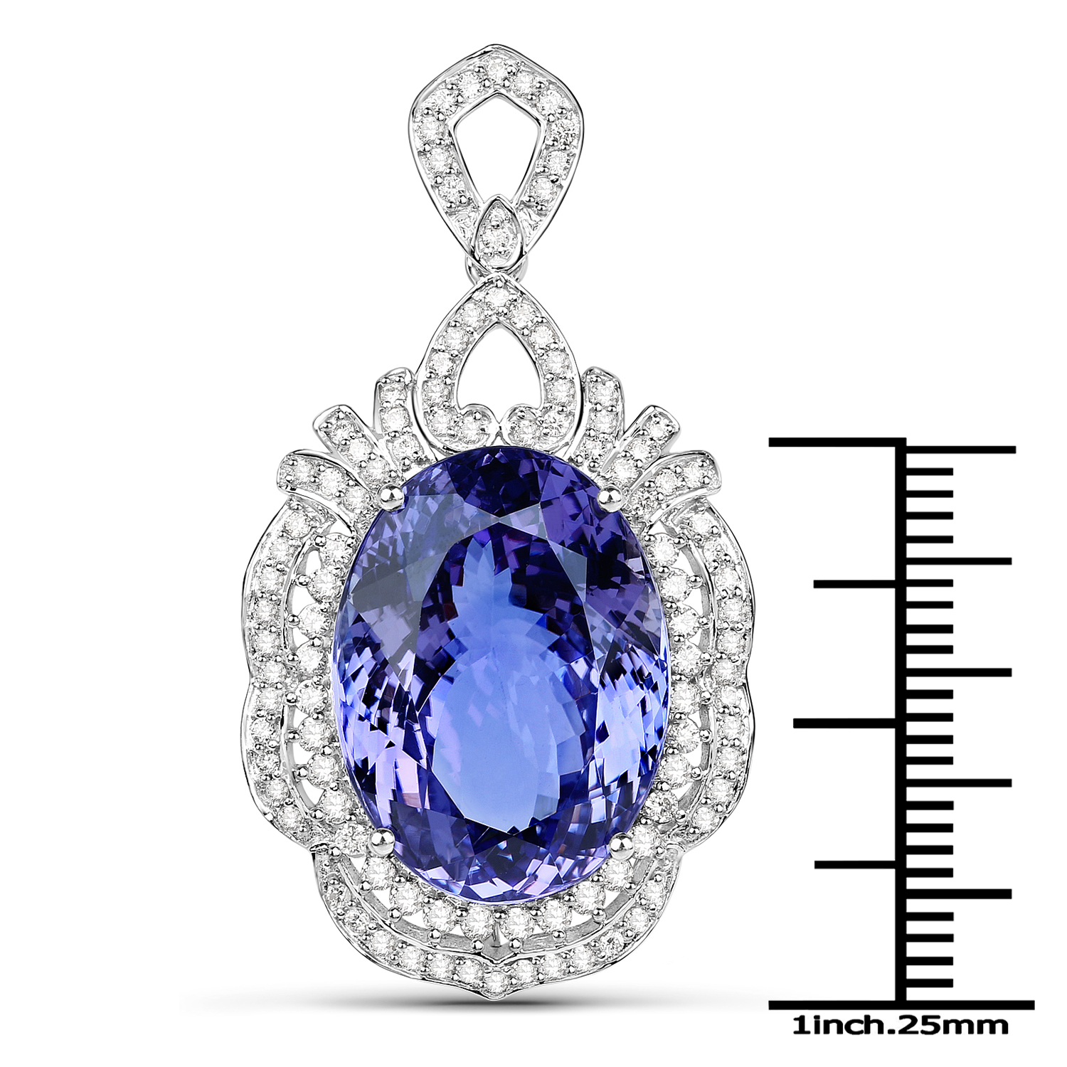34.10 Carat Genuine Tanzanite and White Diamond 18K White Gold Pendant