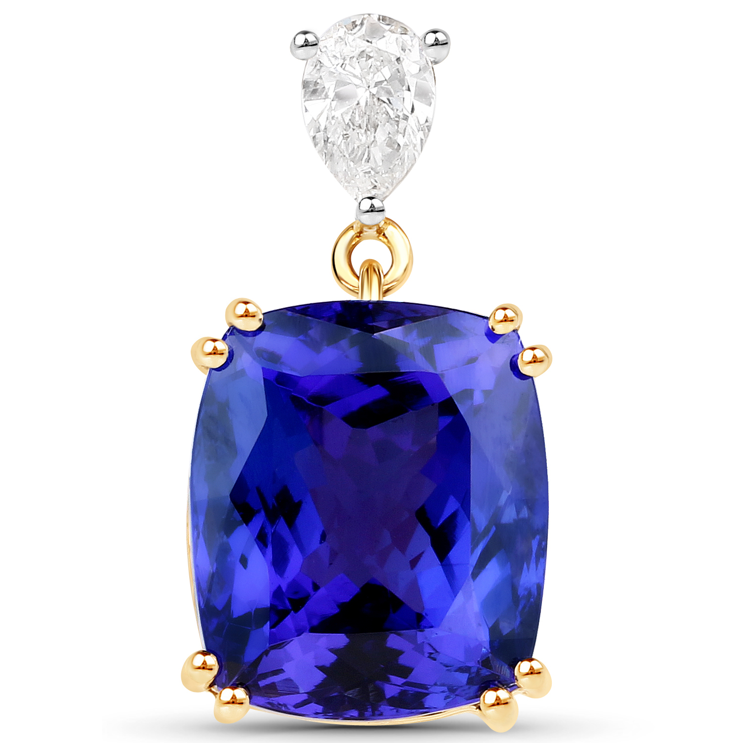 11.80 Carat Genuine Tanzanite and White Diamond 18K Yellow Gold Pendant