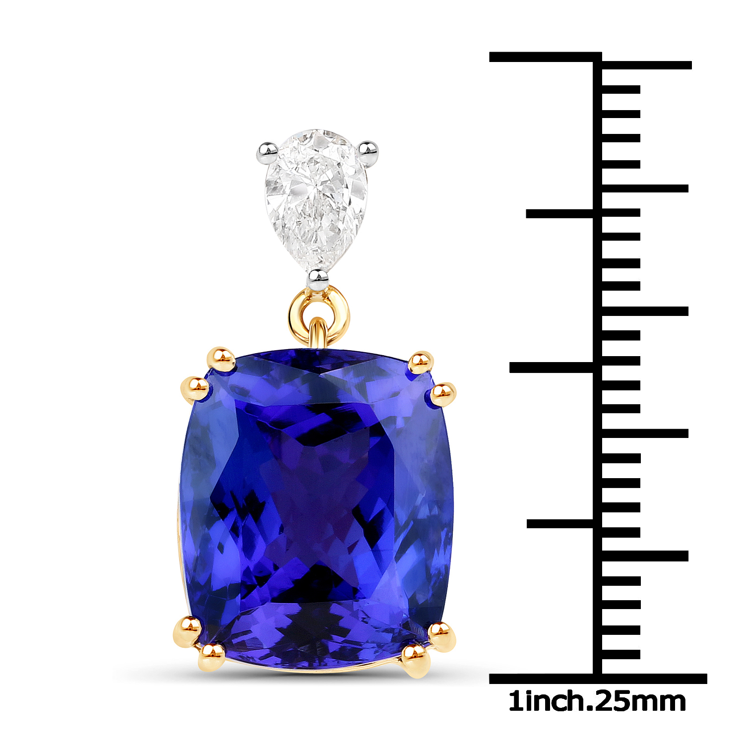 11.80 Carat Genuine Tanzanite and White Diamond 18K Yellow Gold Pendant
