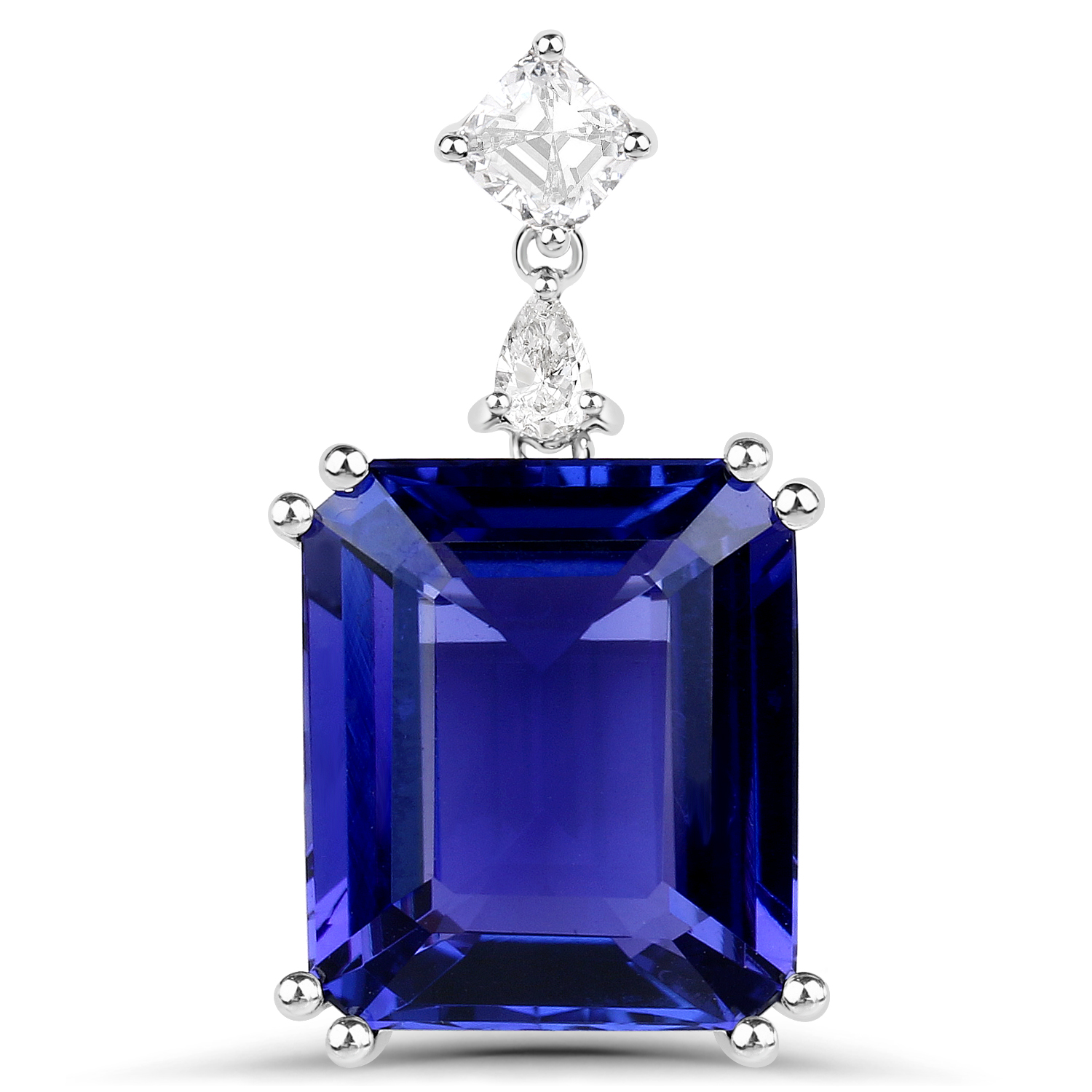 12.31 Carat Genuine Tanzanite and White Diamond 18K White Gold Pendant