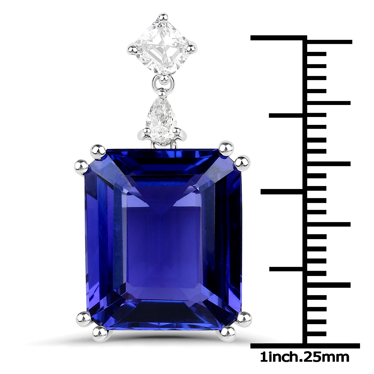12.31 Carat Genuine Tanzanite and White Diamond 18K White Gold Pendant