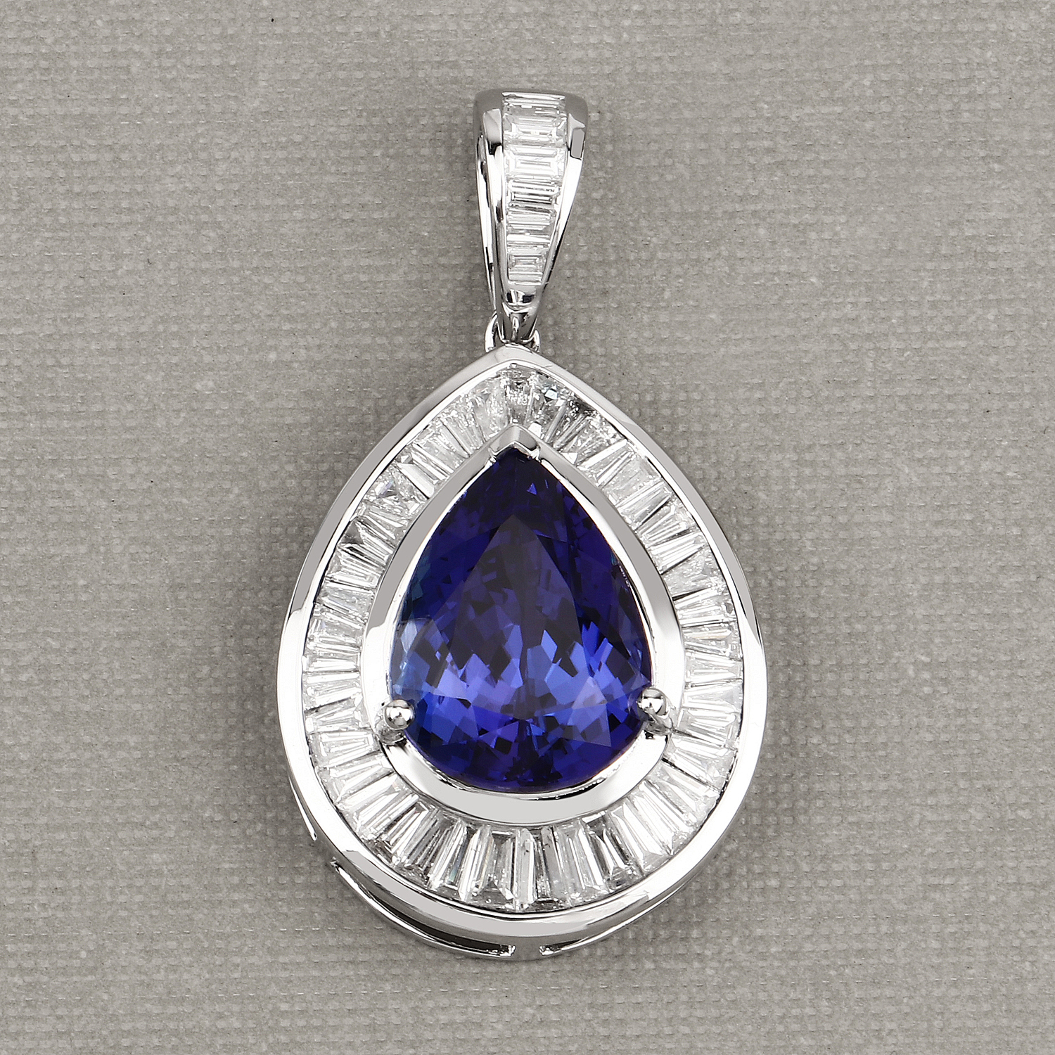 11.99 Carat Genuine Tanzanite and White Diamond 18K White Gold Pendant