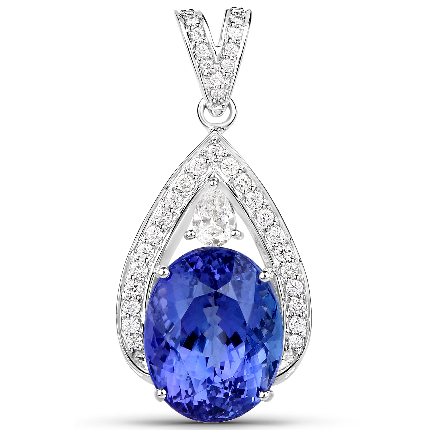 12.22 Carat Genuine Tanzanite and White Diamond 18K White Gold Pendant