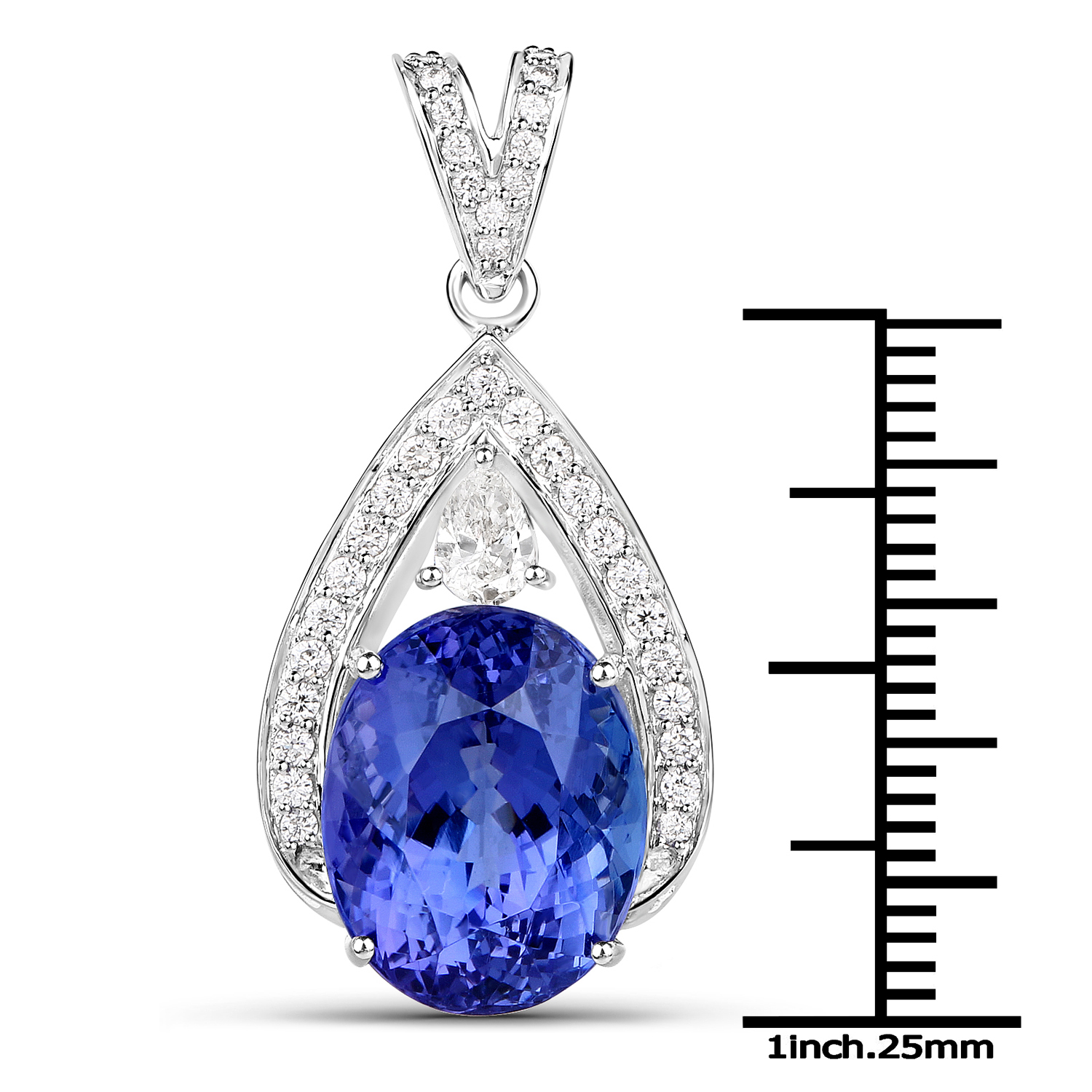 12.22 Carat Genuine Tanzanite and White Diamond 18K White Gold Pendant