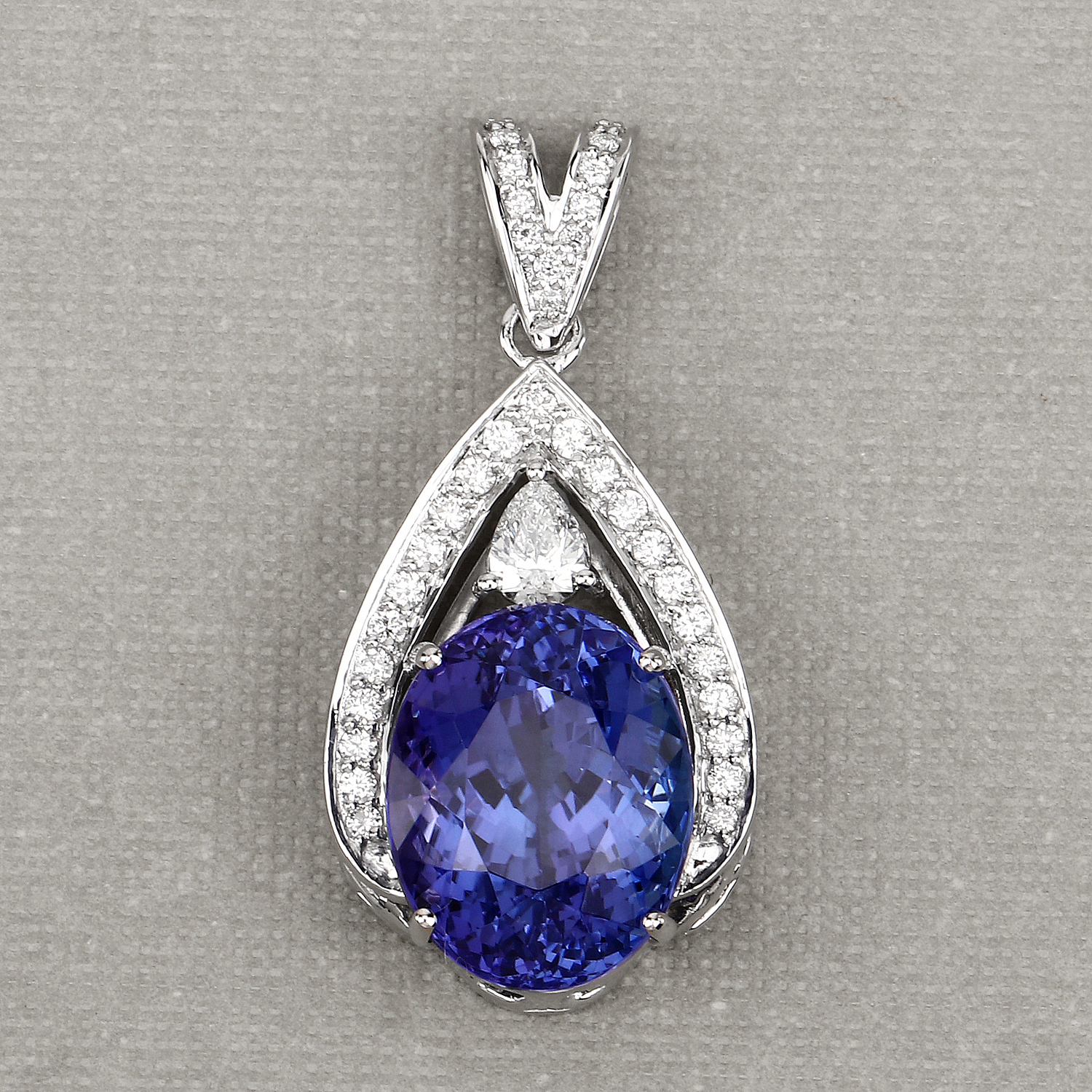 12.22 Carat Genuine Tanzanite and White Diamond 18K White Gold Pendant