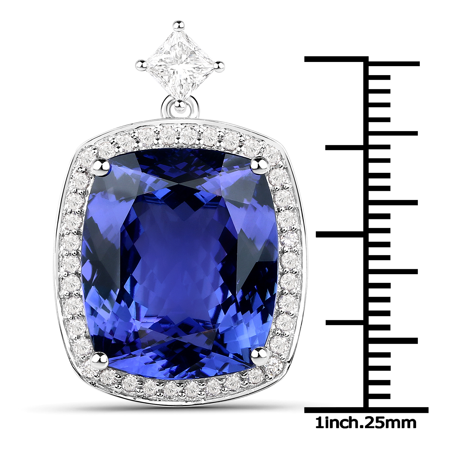 14.96 Carat Genuine Tanzanite and White Diamond 18K White Gold Pendant