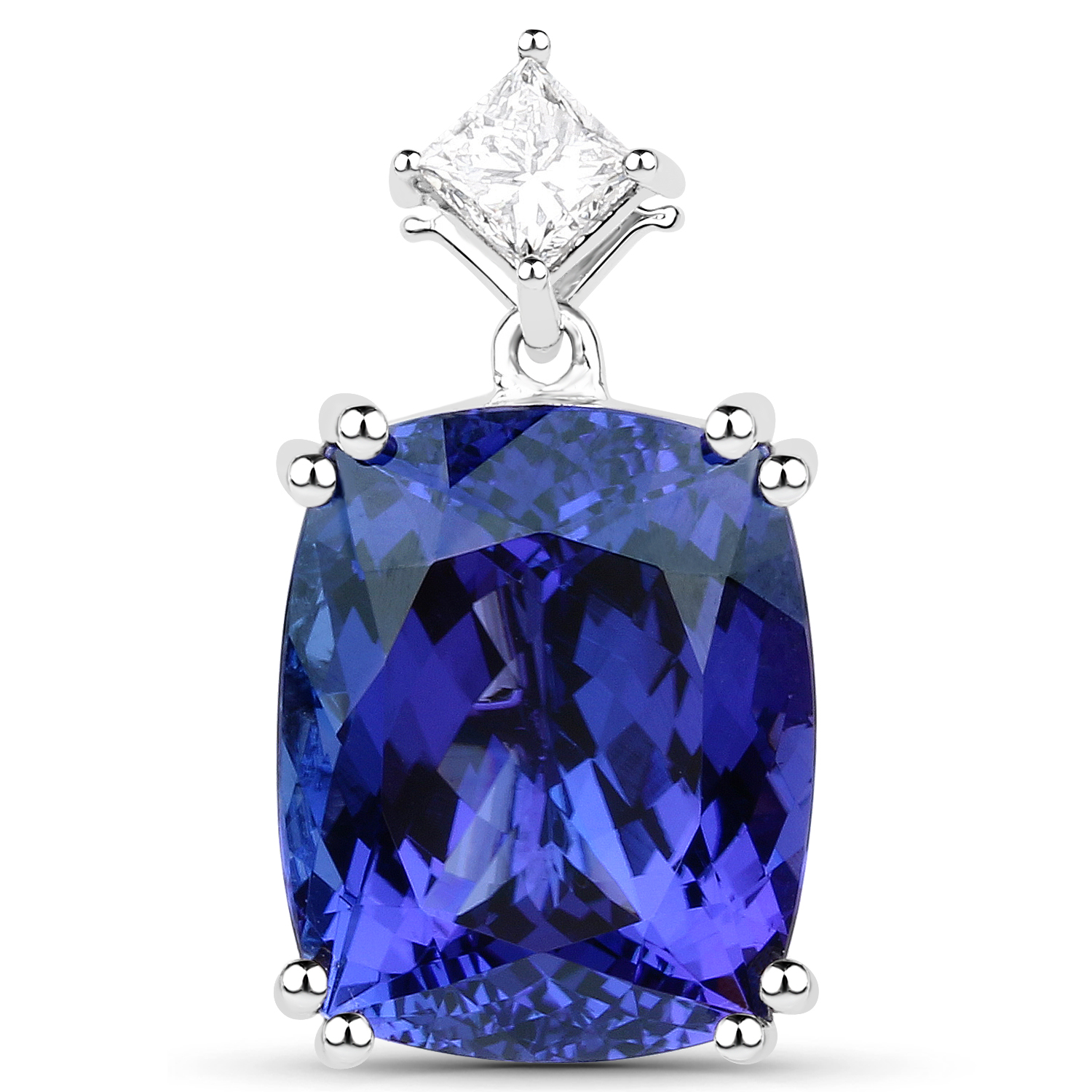 13.07 Carat Genuine Tanzanite and White Diamond 18K White Gold Pendant