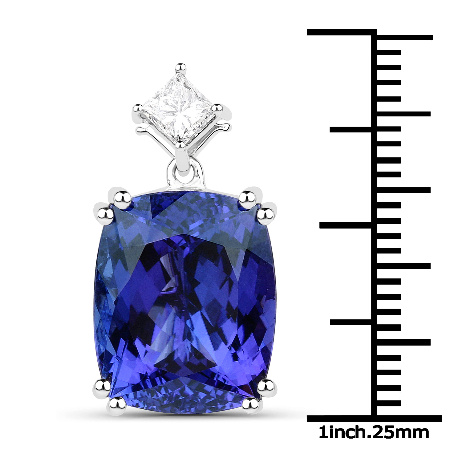 13.07 Carat Genuine Tanzanite and White Diamond 18K White Gold Pendant