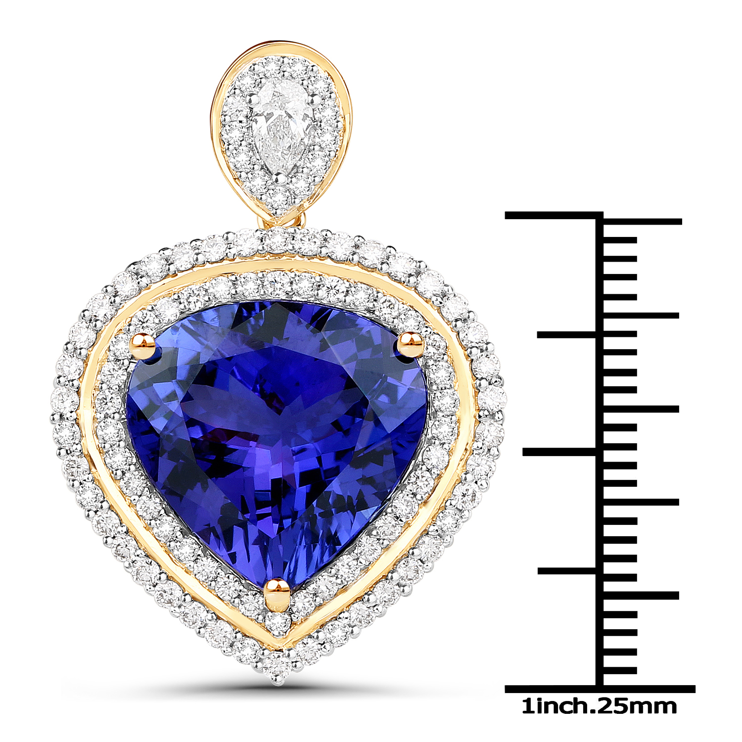 11.83 Carat Genuine Tanzanite and White Diamond 18K Yellow Gold Pendant