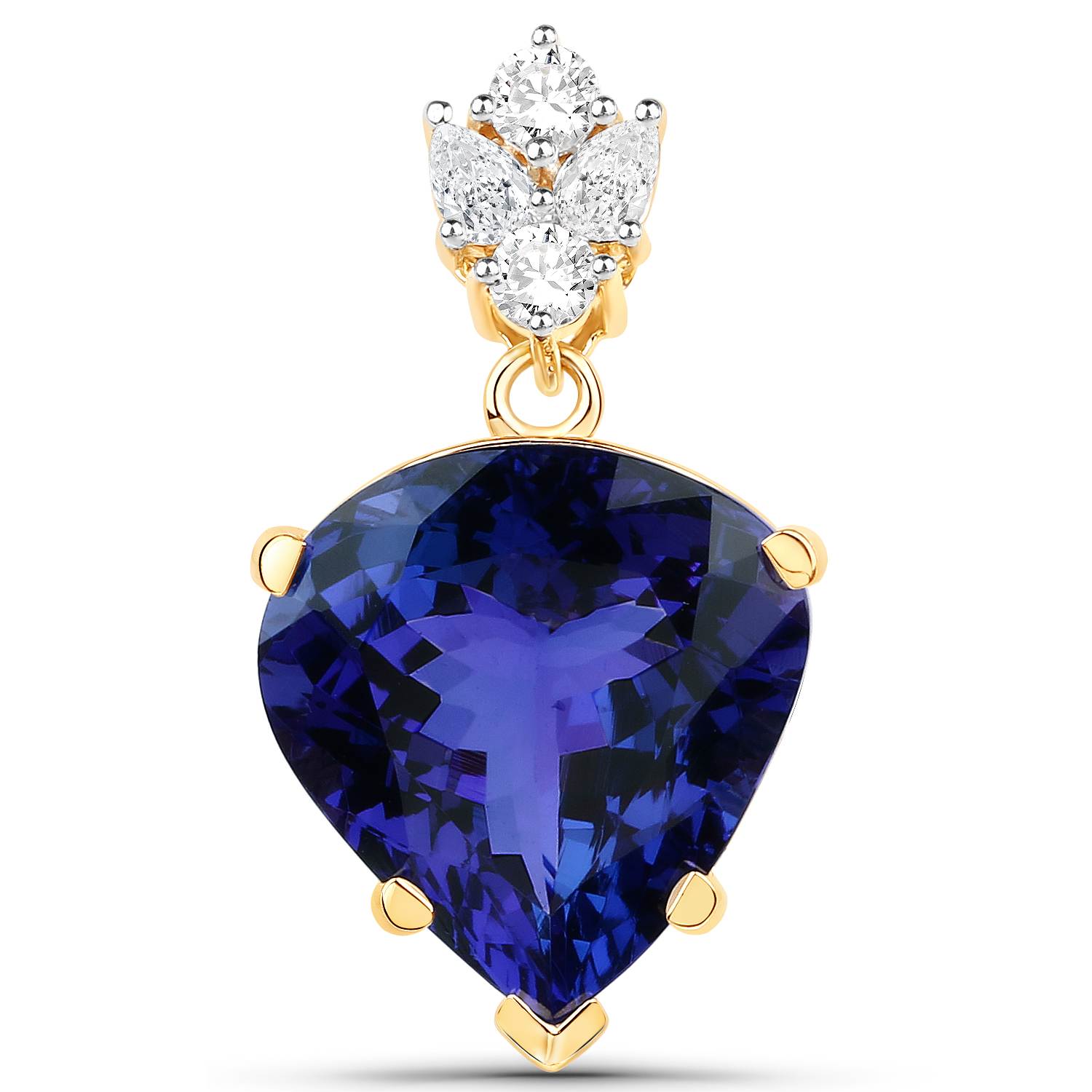 13.09 Carat Genuine Tanzanite and White Diamond 18K Yellow Gold Pendant