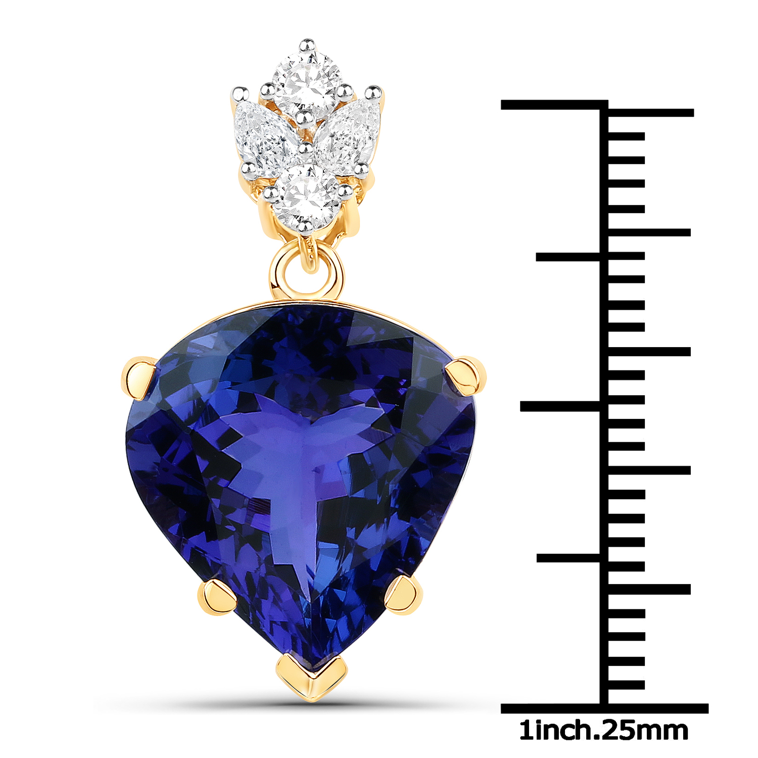 13.09 Carat Genuine Tanzanite and White Diamond 18K Yellow Gold Pendant
