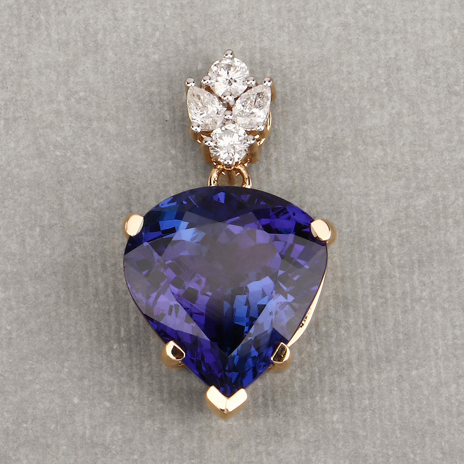 13.09 Carat Genuine Tanzanite and White Diamond 18K Yellow Gold Pendant