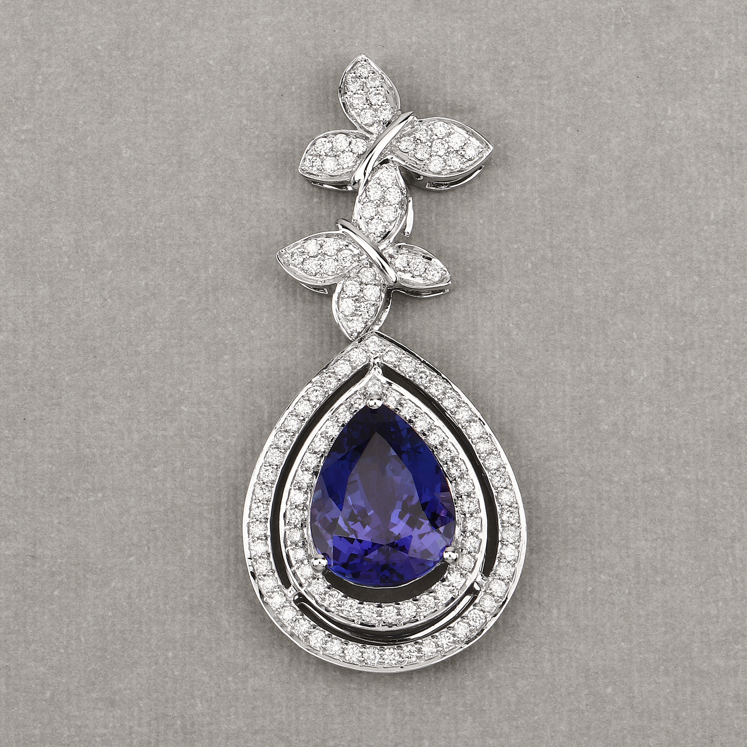 10.53 Carat Genuine Tanzanite and White Diamond 18K White Gold Pendant