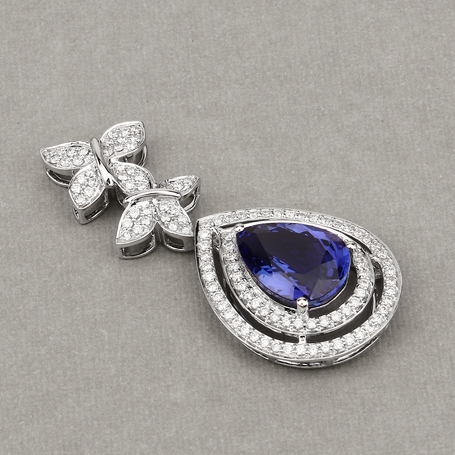 10.53 Carat Genuine Tanzanite and White Diamond 18K White Gold Pendant
