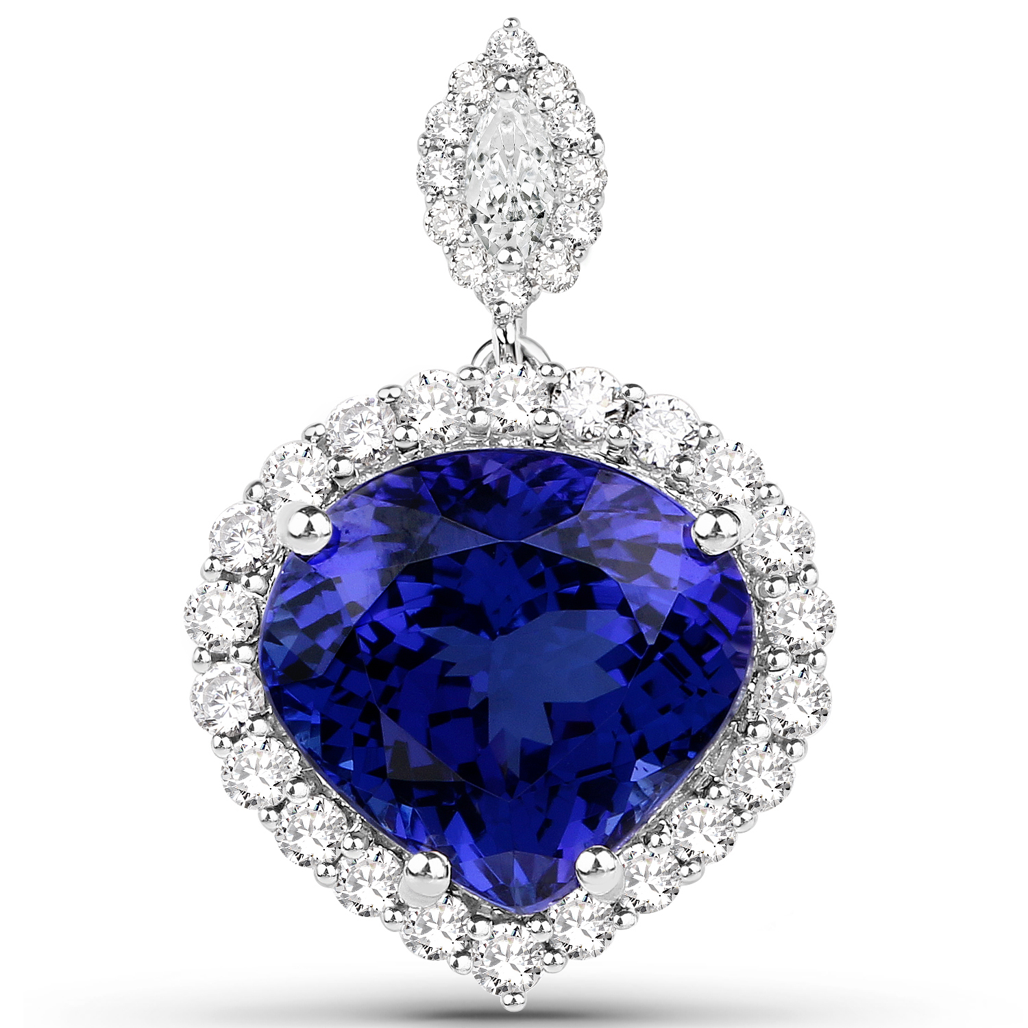12.02 Carat Genuine Tanzanite and White Diamond 18K White Gold Pendant