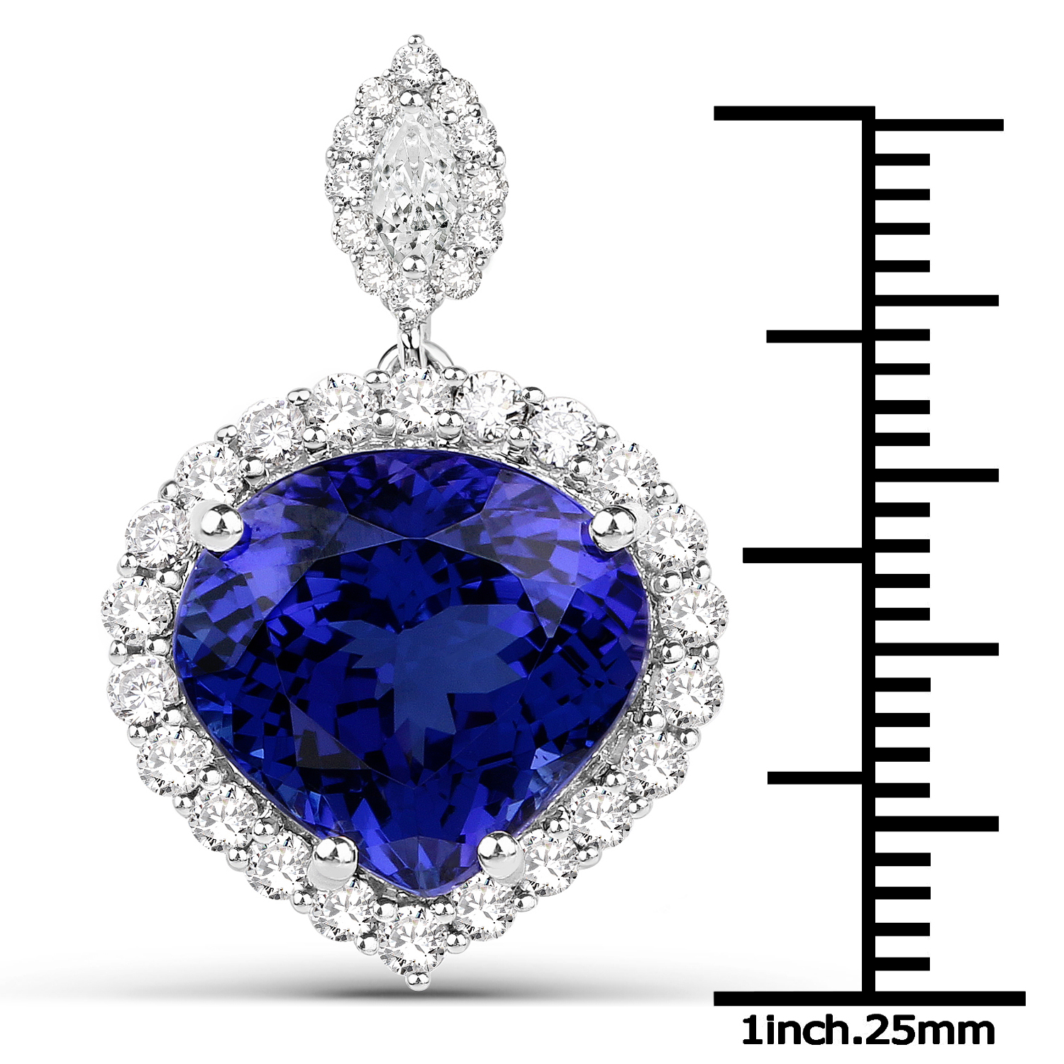 12.02 Carat Genuine Tanzanite and White Diamond 18K White Gold Pendant
