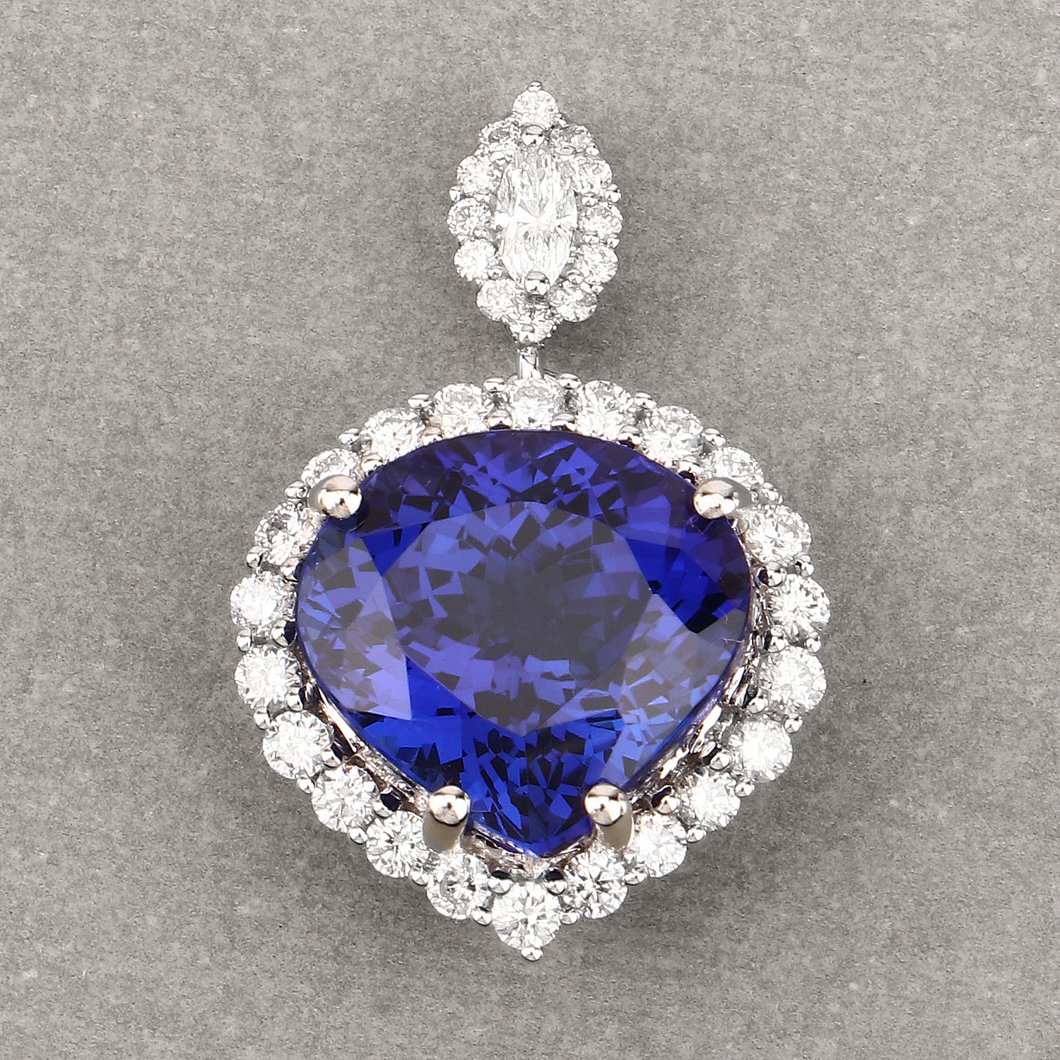 12.02 Carat Genuine Tanzanite and White Diamond 18K White Gold Pendant