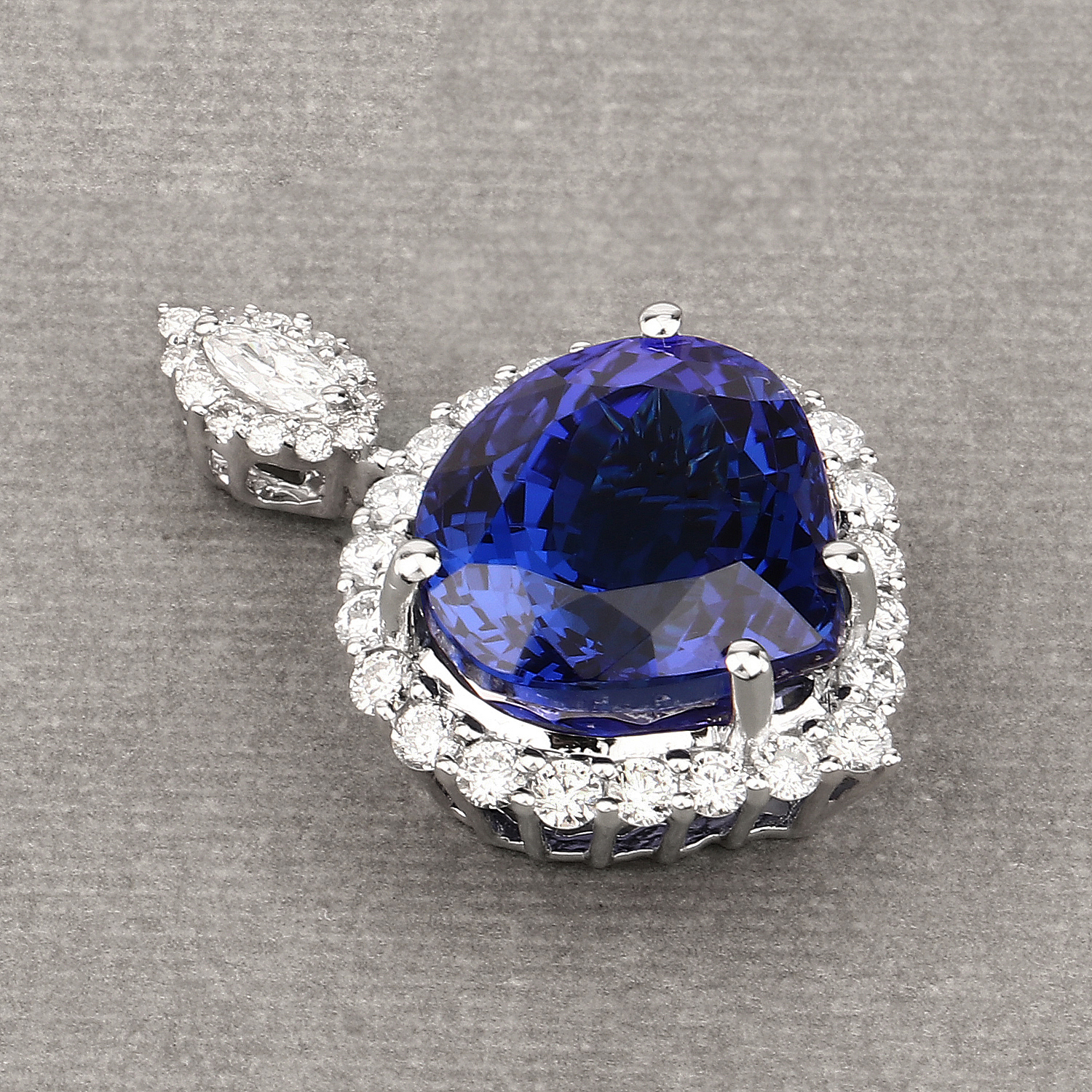 12.02 Carat Genuine Tanzanite and White Diamond 18K White Gold Pendant