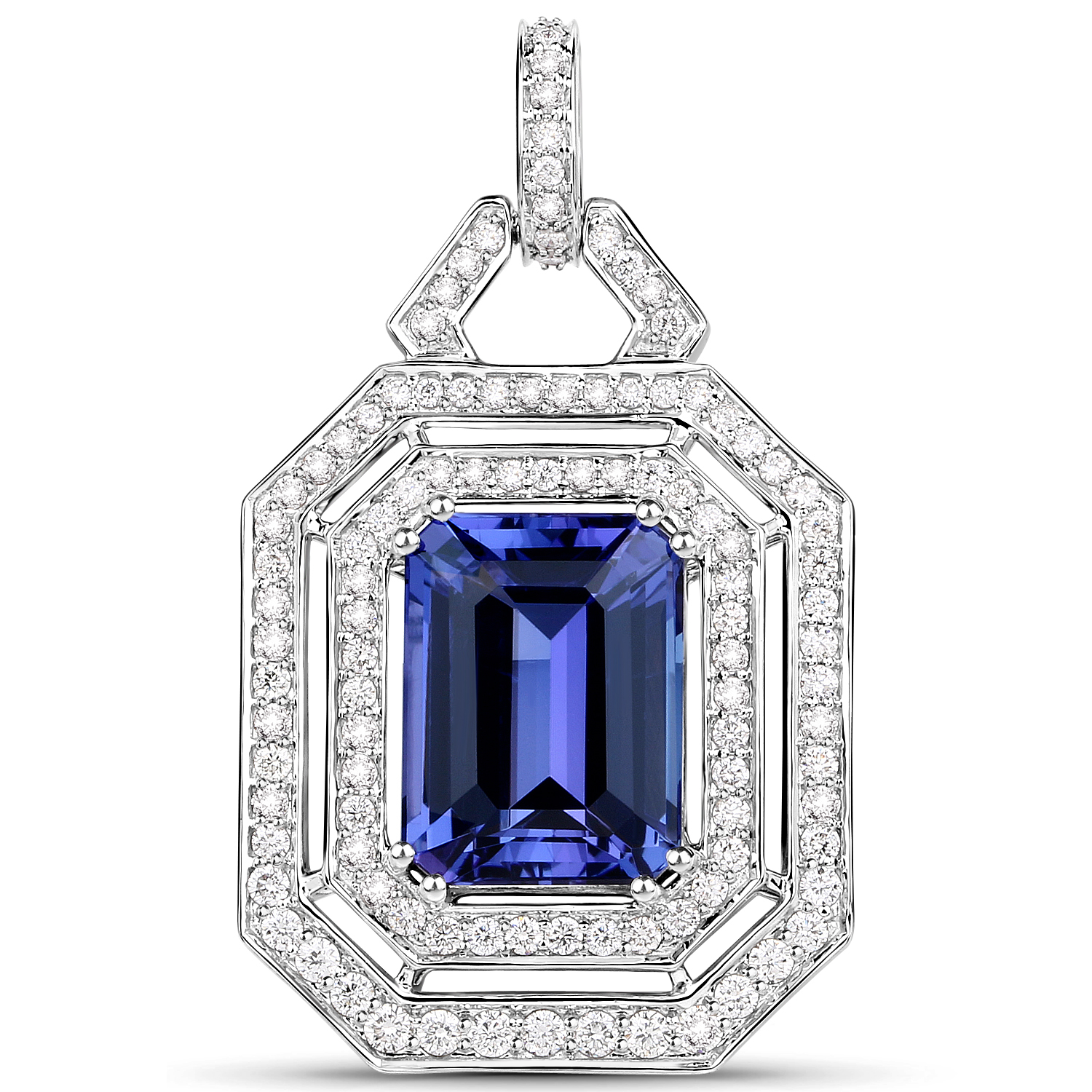 10.57 Carat Genuine Tanzanite and White Diamond 18K White Gold Pendant