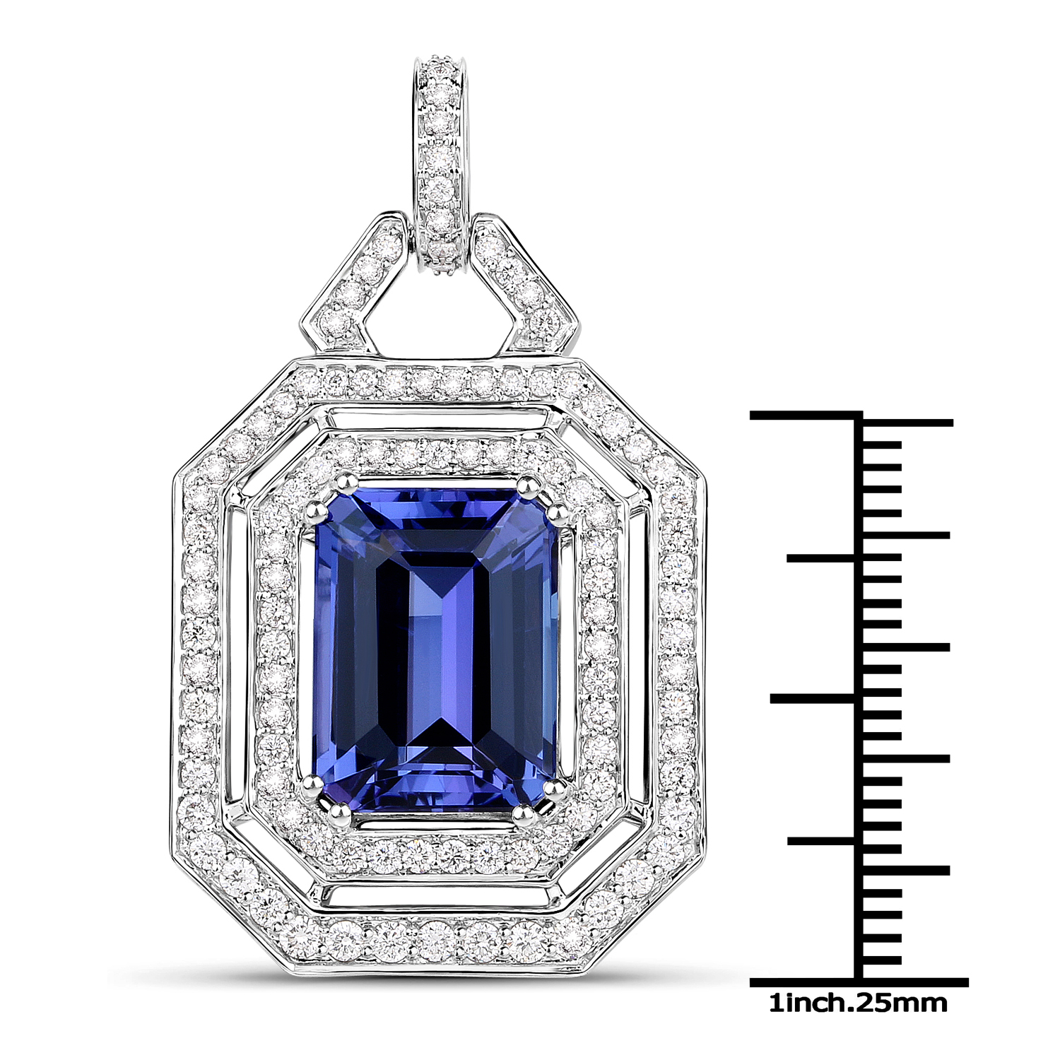 10.57 Carat Genuine Tanzanite and White Diamond 18K White Gold Pendant