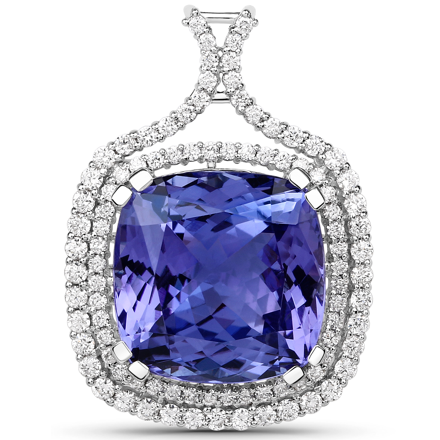 16.65 Carat Genuine Tanzanite and White Diamond 18K White Gold Pendant