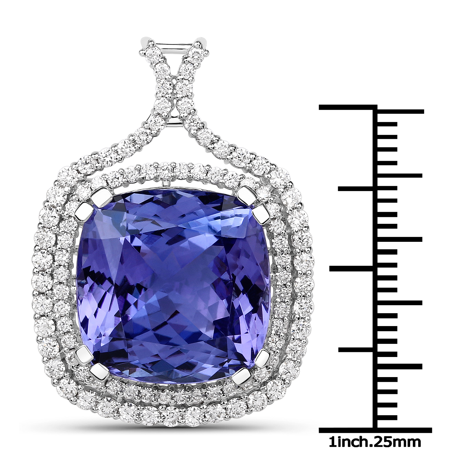 16.65 Carat Genuine Tanzanite and White Diamond 18K White Gold Pendant