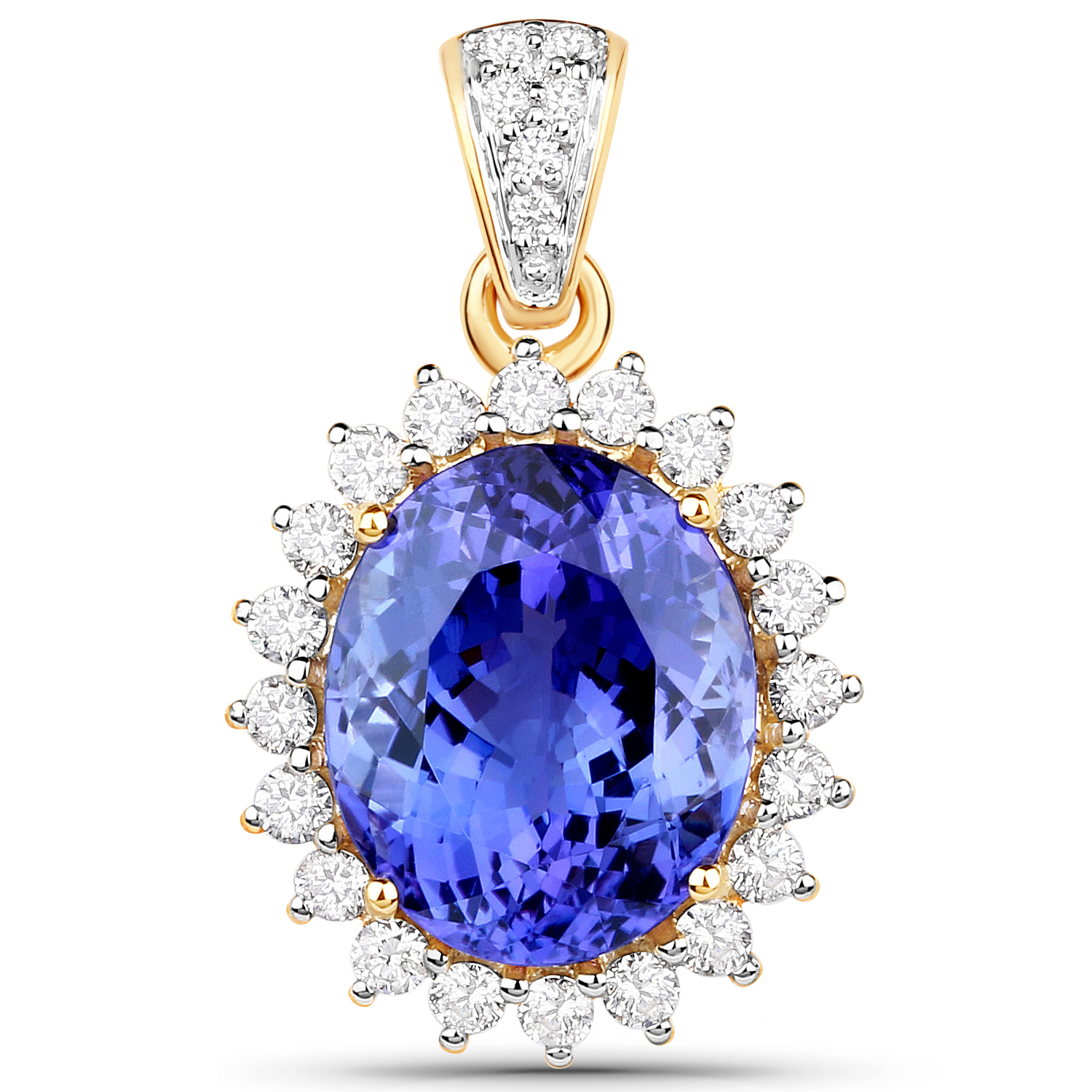 8.29 Carat Genuine Tanzanite and White Diamond 18K Yellow Gold Pendant