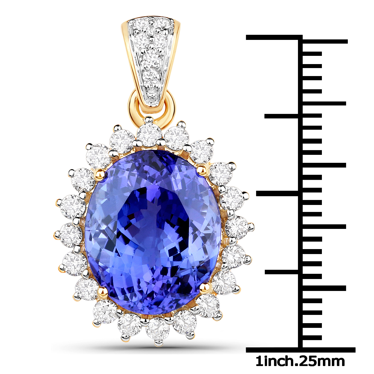 8.29 Carat Genuine Tanzanite and White Diamond 18K Yellow Gold Pendant