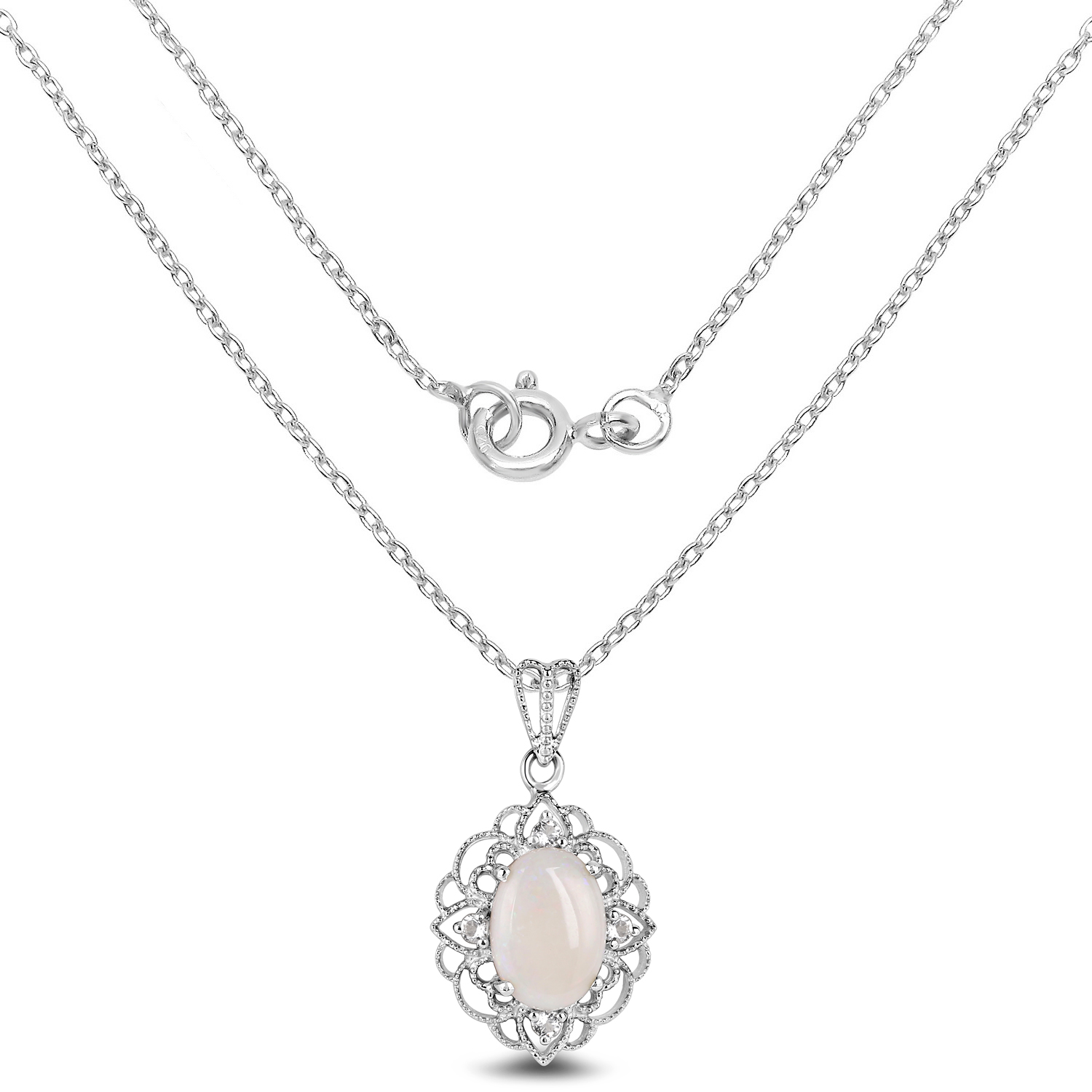 3.52 Carat Genuine Opal and White Topaz .925 Sterling Silver Pendant