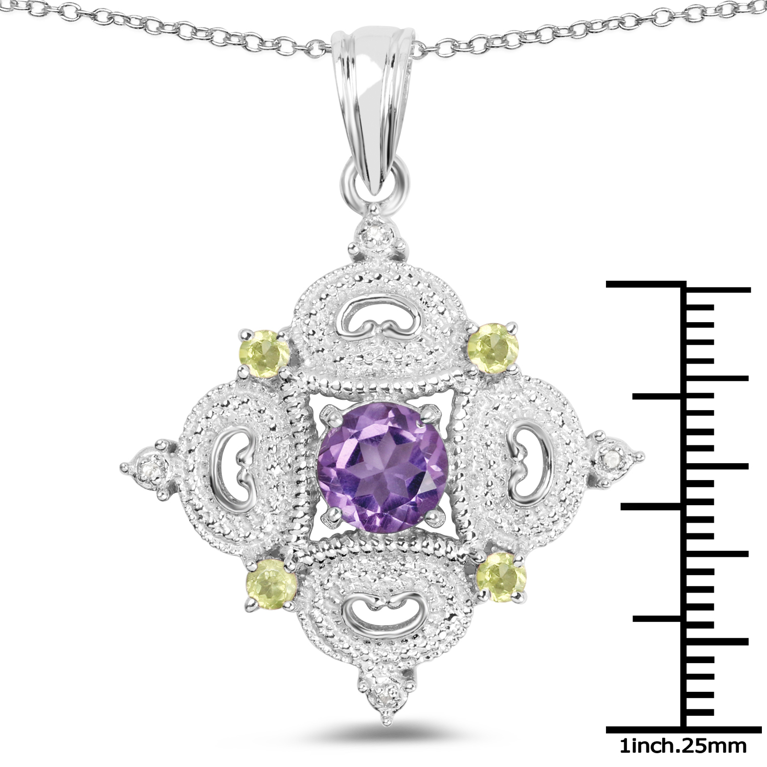 2.22 Carat Genuine Amethyst, Peridot & White Topaz .925 Sterling Silver Pendant
