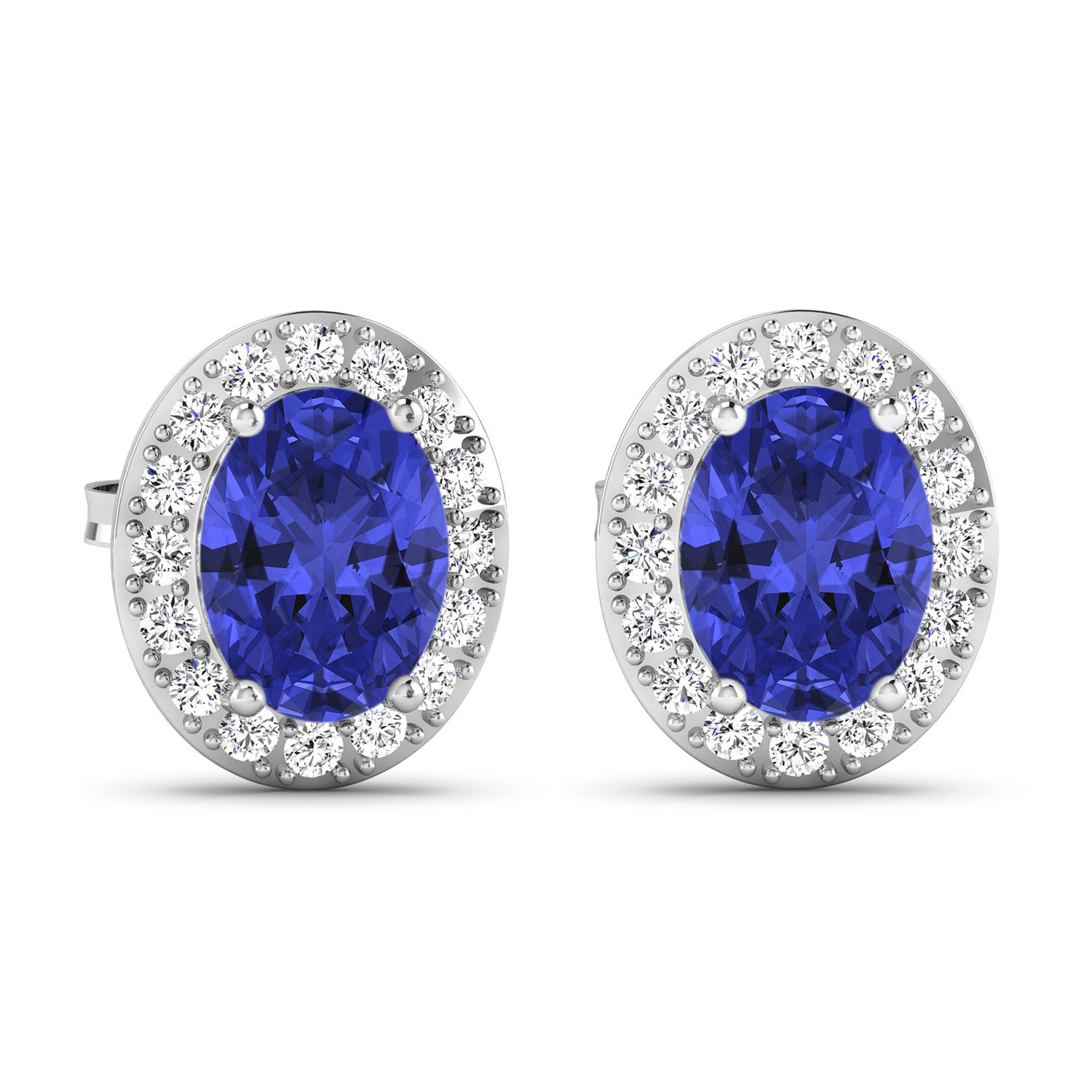 0.45 ctw. Genuine White Diamond Semi-Mounting Studs in 14K White Gold - holds 8x6mm Oval Gemstones with Oval 8x6mm- 2Pcs Tanzanite