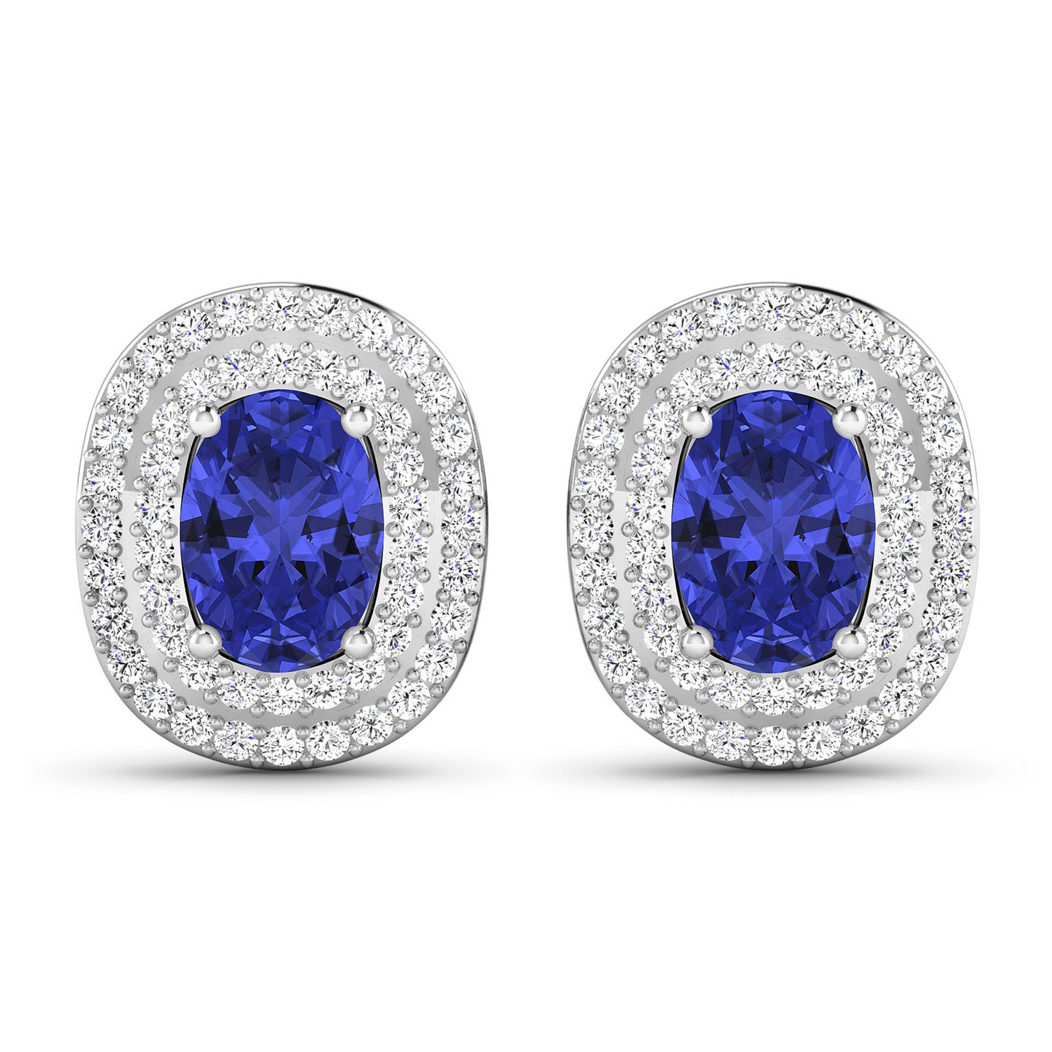 0.45 ctw. Genuine White Diamond Semi-Mounting Studs in 14K White Gold - holds 7x5mm Oval Gemstones with Oval 7x5mm- 2Pcs Tanzanite
