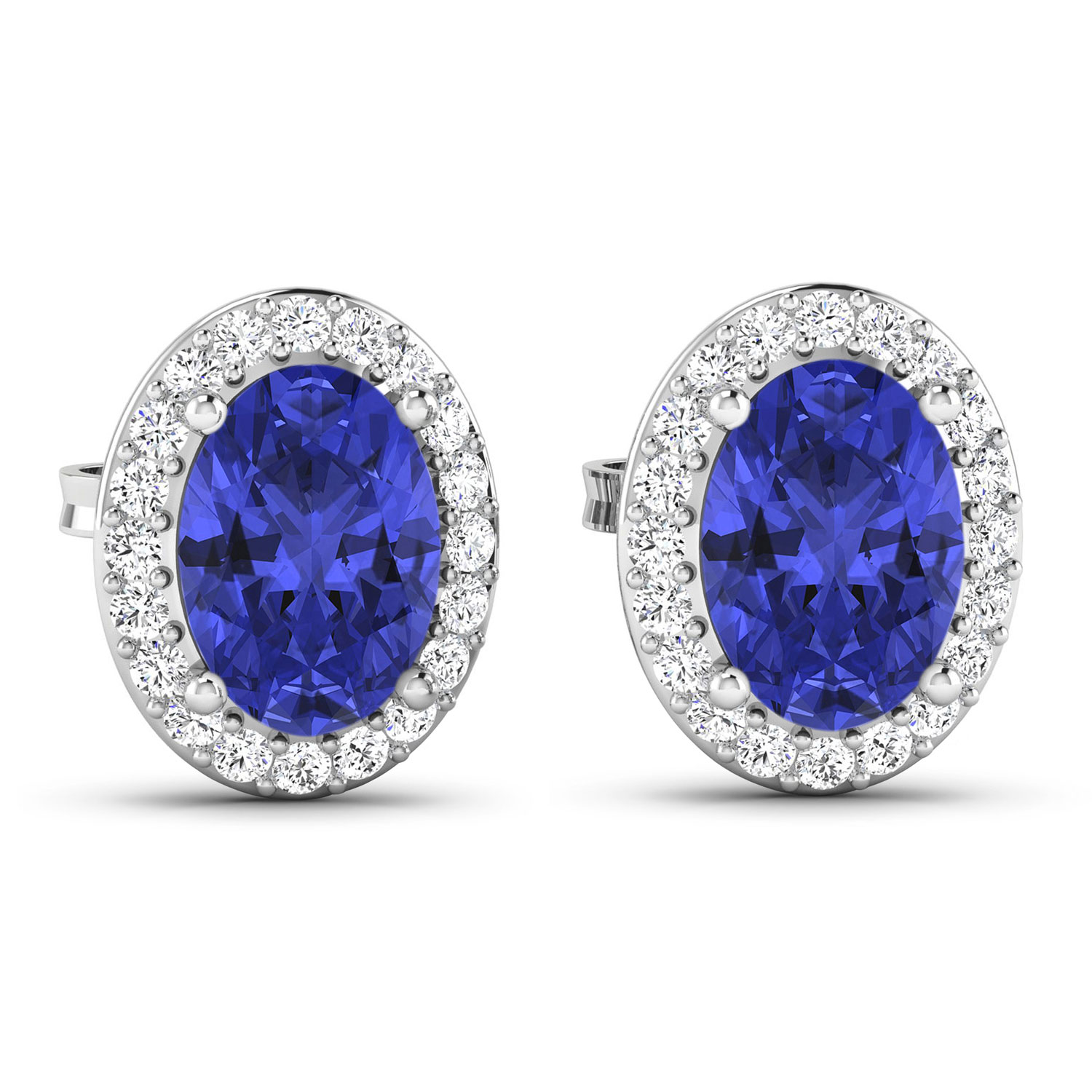 1.50 Carat Genuine Tanzanite and White Diamond 14K White Gold Earrings