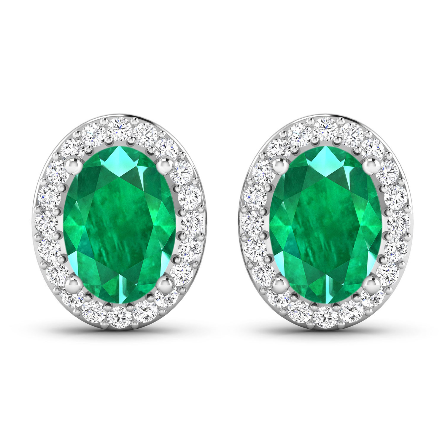 1.38 Carat Genuine Zambian Emerald and White Diamond 14K White Gold Earrings