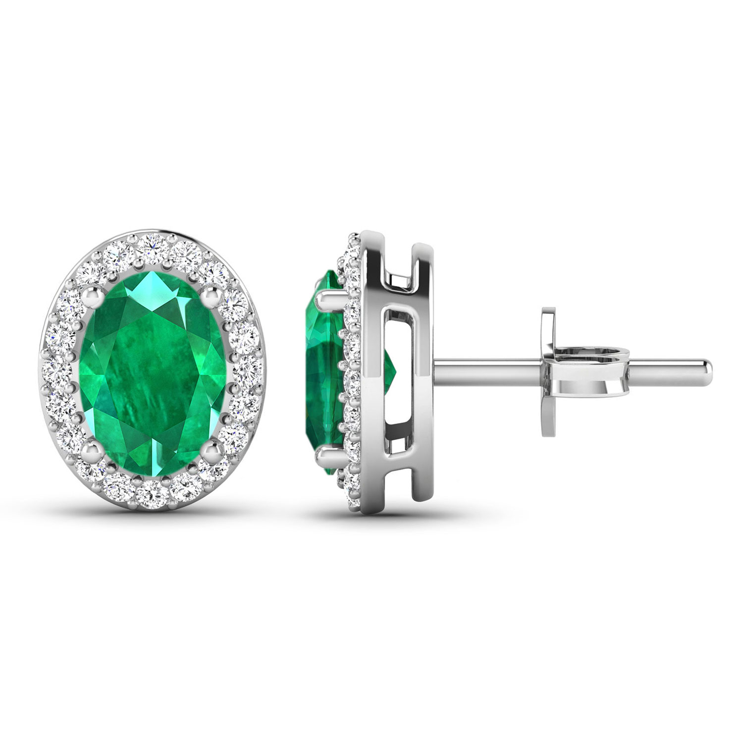 1.38 Carat Genuine Zambian Emerald and White Diamond 14K White Gold Earrings
