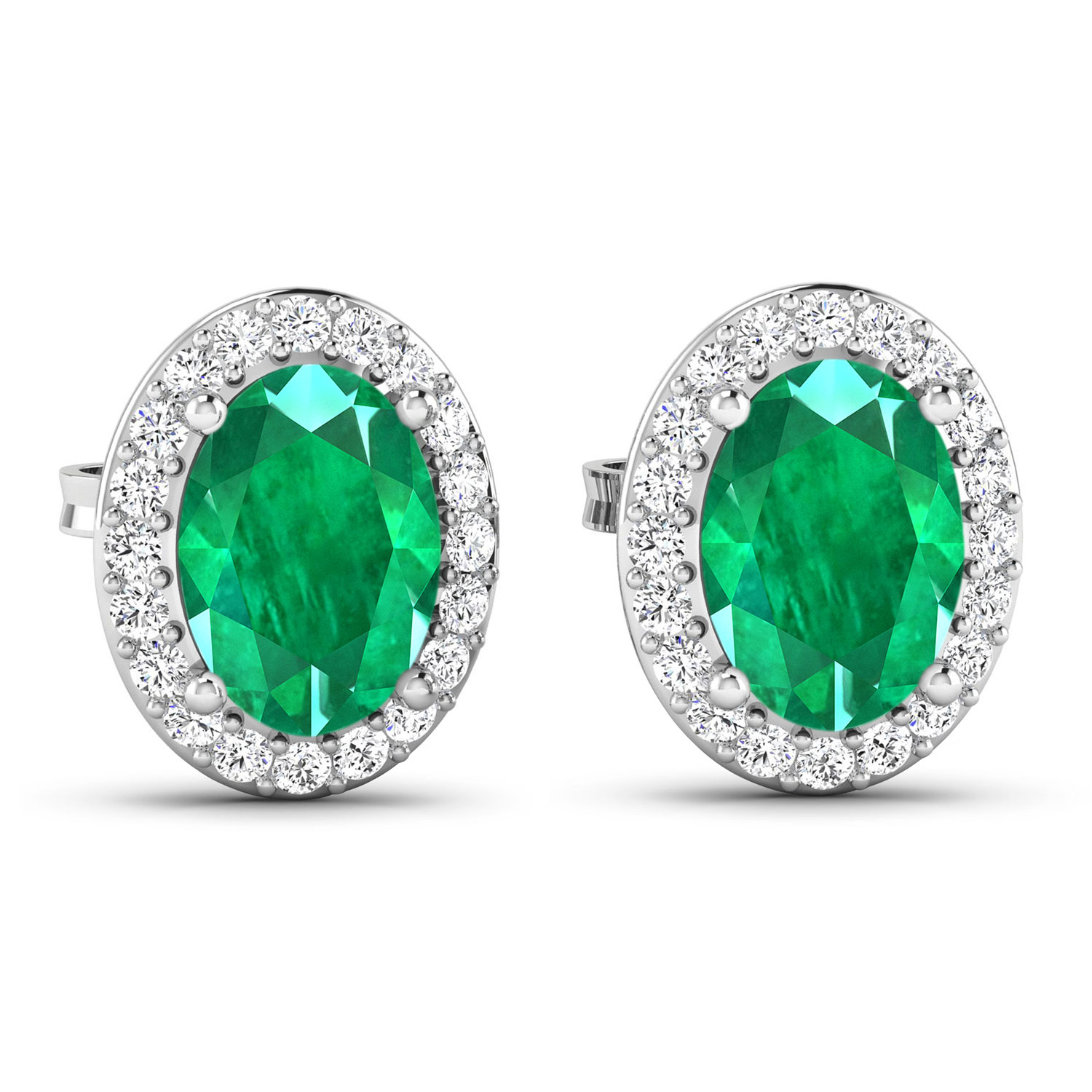 1.38 Carat Genuine Zambian Emerald and White Diamond 14K White Gold Earrings