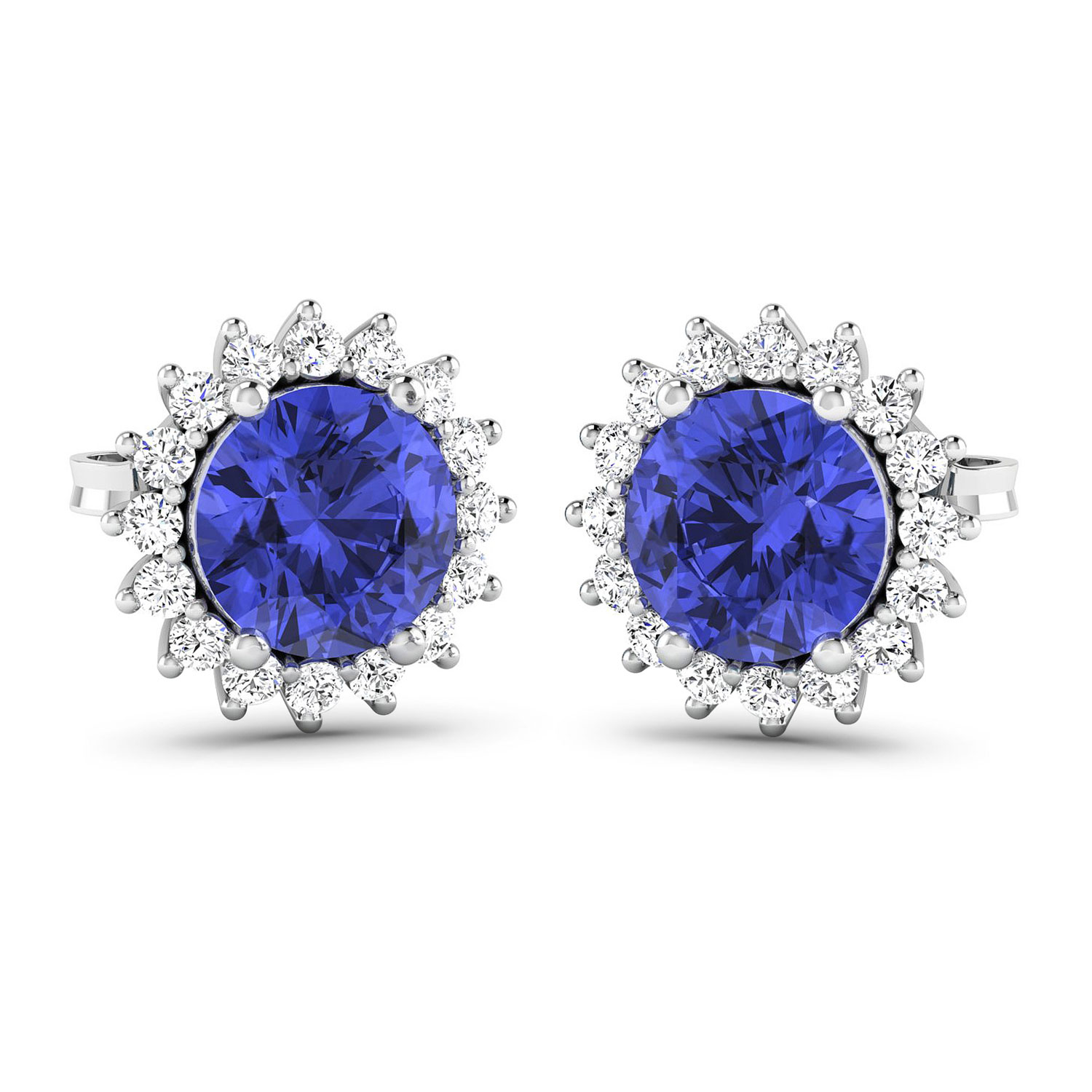 0.32 ctw. Genuine White Diamond Semi-Mounting Halo Earrings in 14K White Gold - holds 6.00mm Round Gemstones with Round 6.00mm- 2Pcs Tanzanite