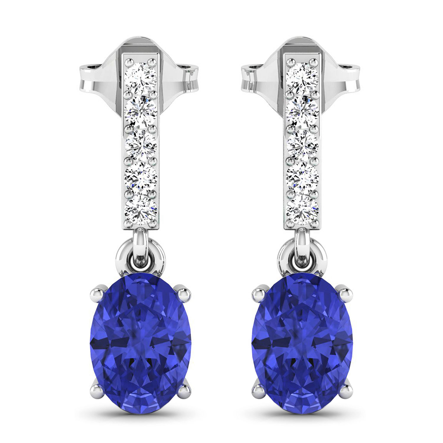 0.14 ctw. Genuine White Diamond Semi-Mounting Dangle Earrings in 14K White Gold - holds 7x5mm Oval Gemstones with Oval 7x5mm- 2Pcs Tanzanite
