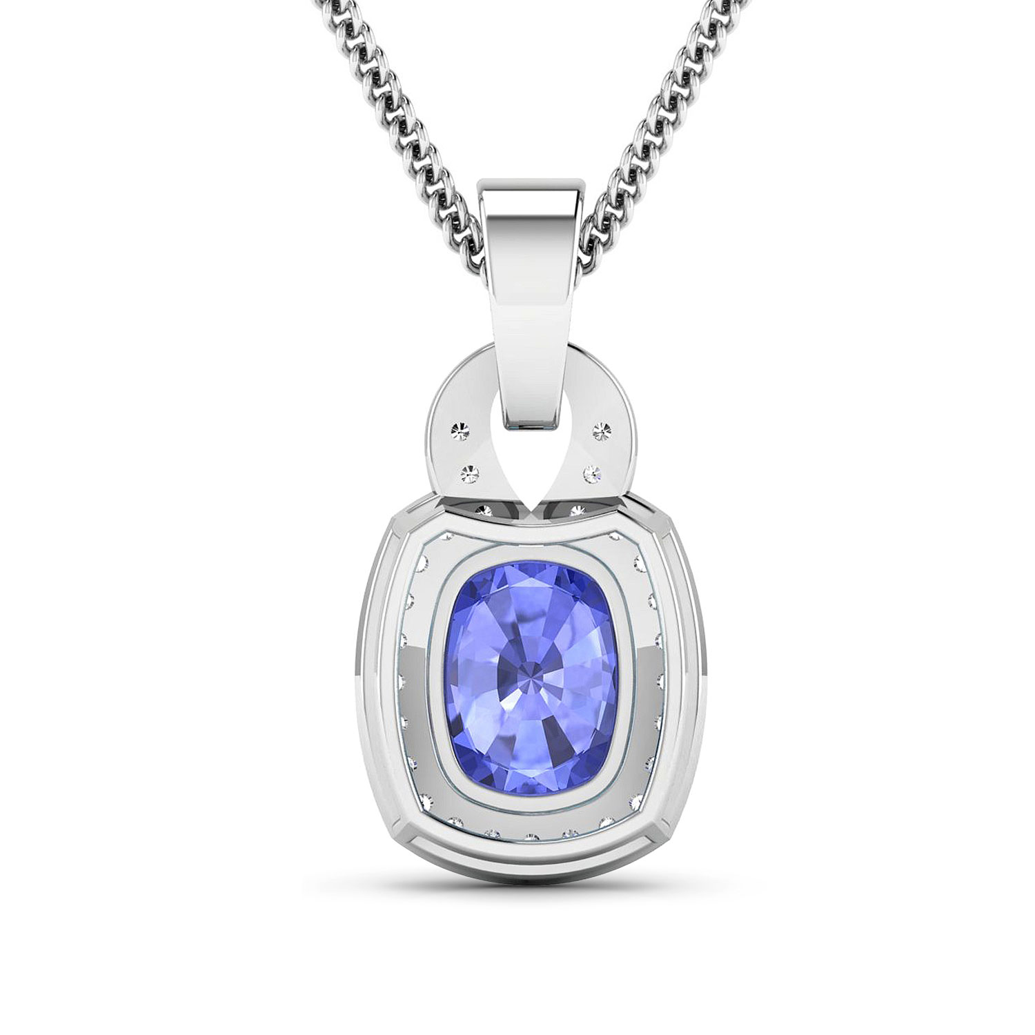 0.25 ctw. Genuine White Diamond Semi-Mounting Halo Pendant in 14K White Gold - holds 9x7mm Cushion Gemstone with Tanzanite Cushion 9x7mm