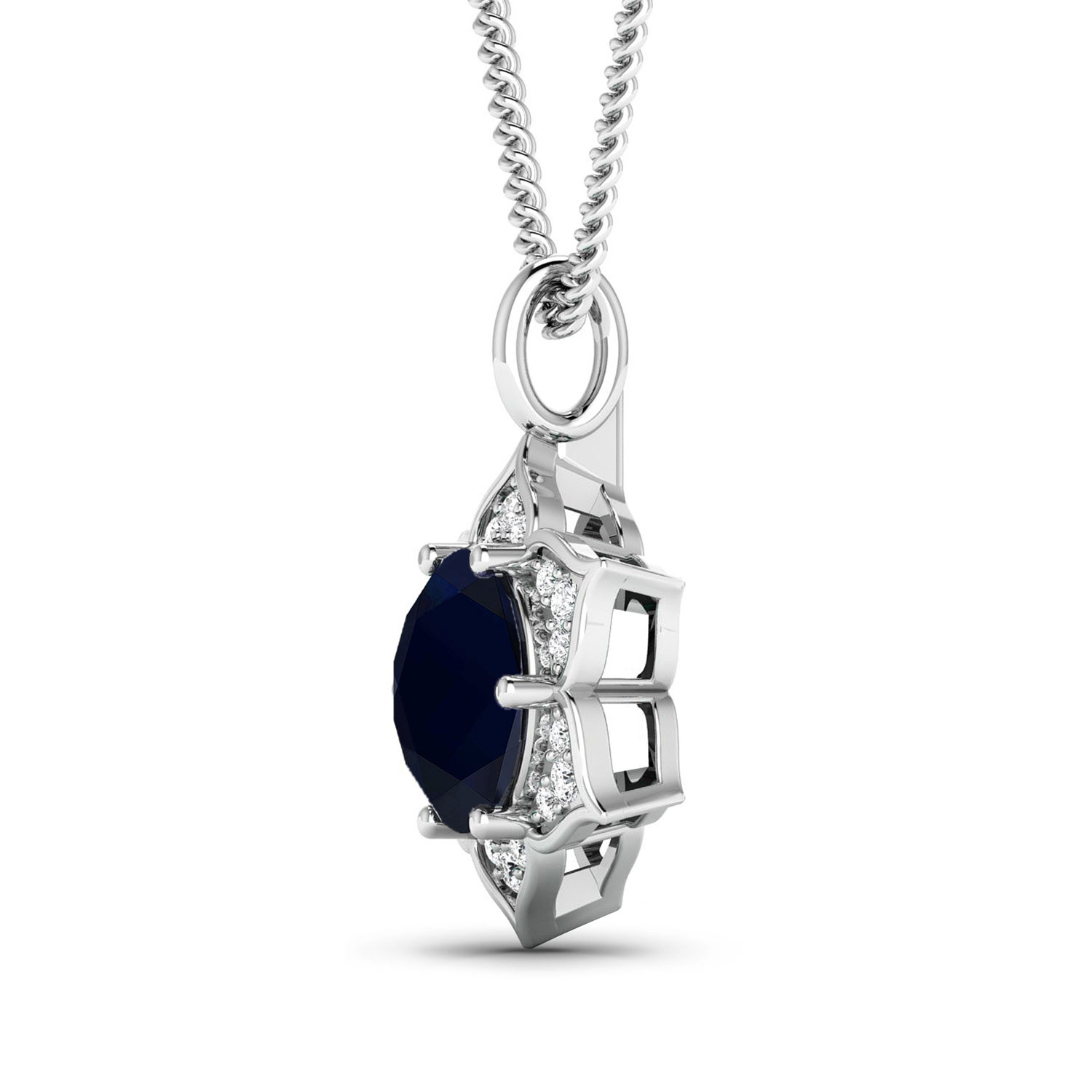 2.39 Carat Genuine Blue Sapphire and White Diamond 14K White Gold Pendant