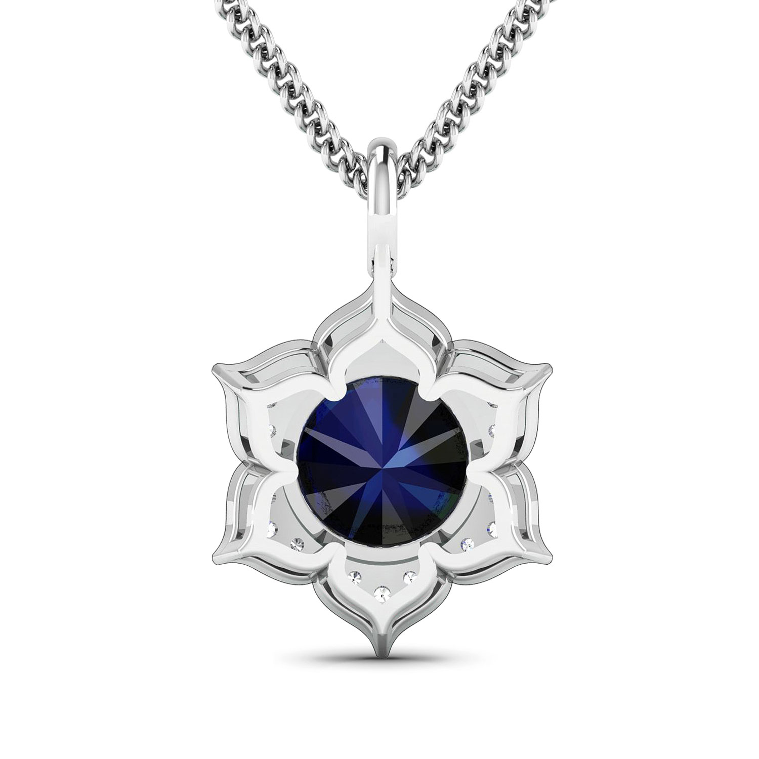 2.39 Carat Genuine Blue Sapphire and White Diamond 14K White Gold Pendant