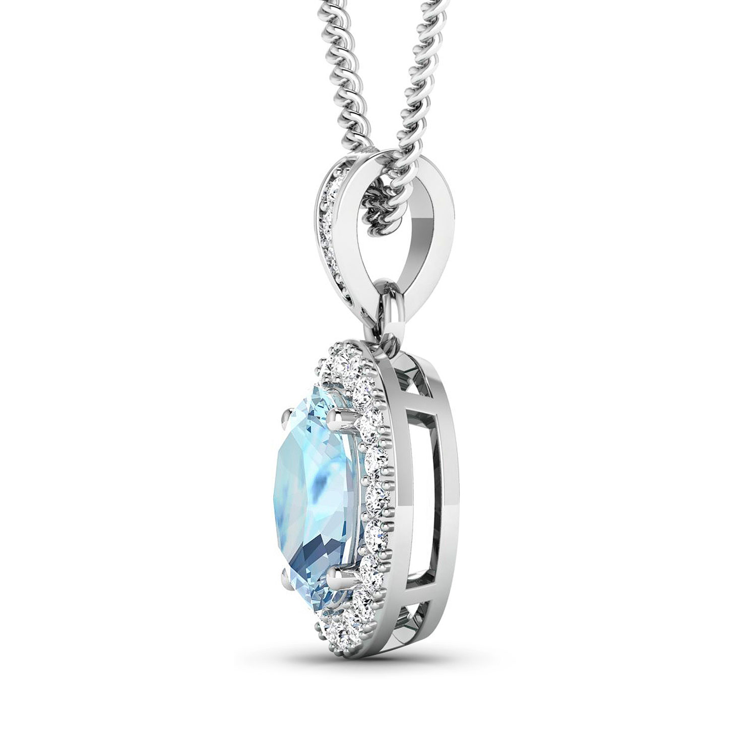 1.14 Carat Genuine Aquamarine and White Diamond 14K White Gold Pendant