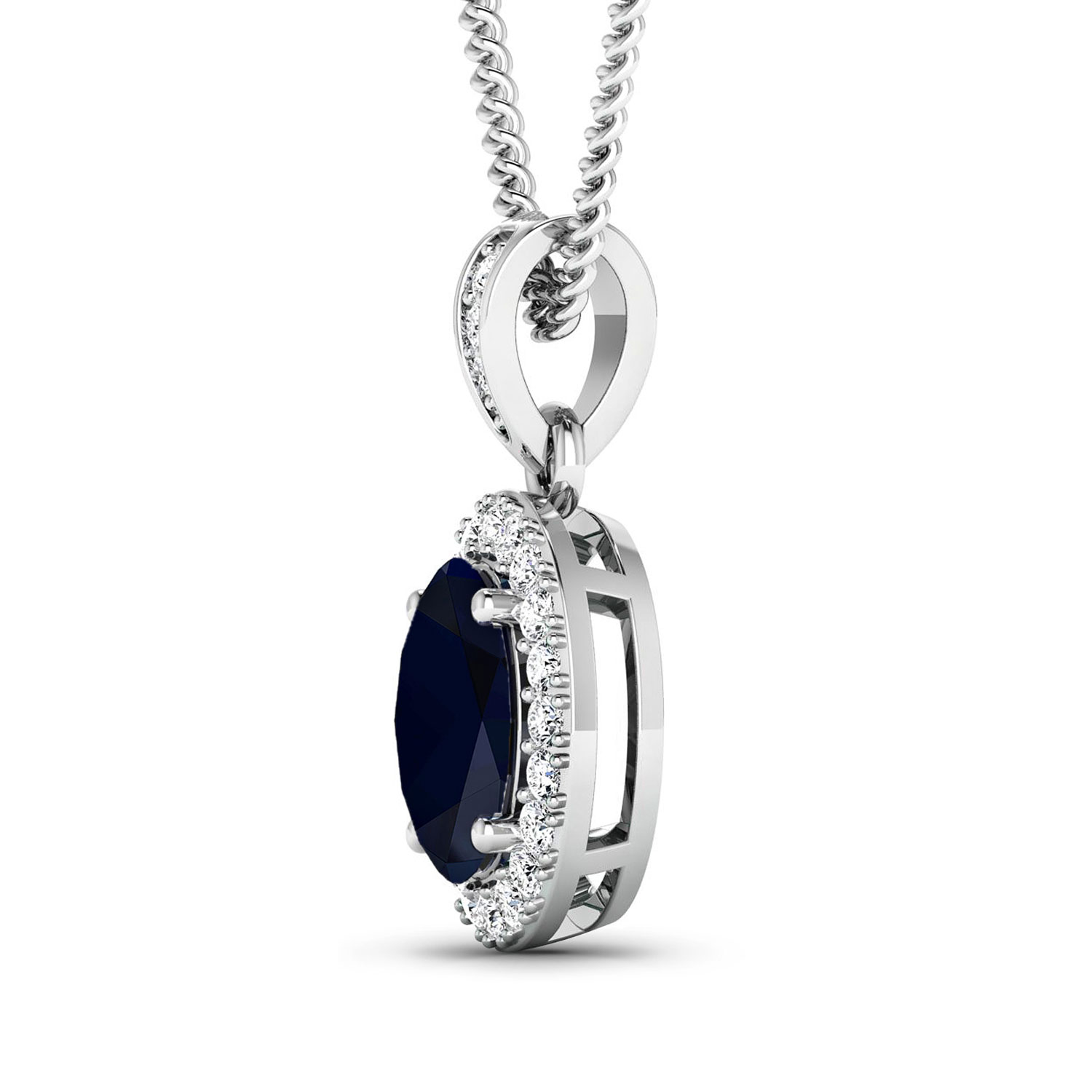 1.48 Carat Genuine Blue Sapphire and White Diamond 14K White Gold Pendant