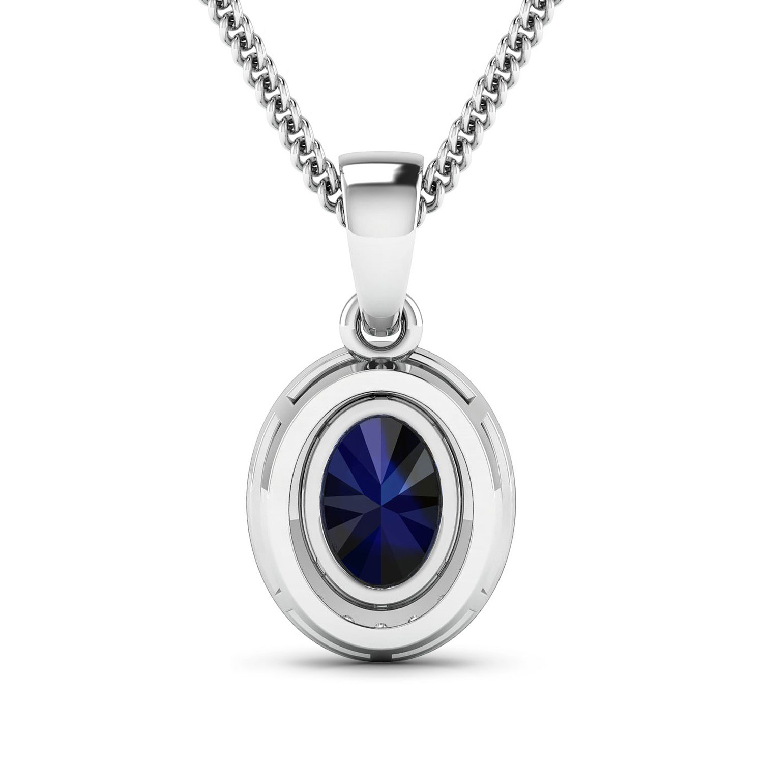 1.48 Carat Genuine Blue Sapphire and White Diamond 14K White Gold Pendant