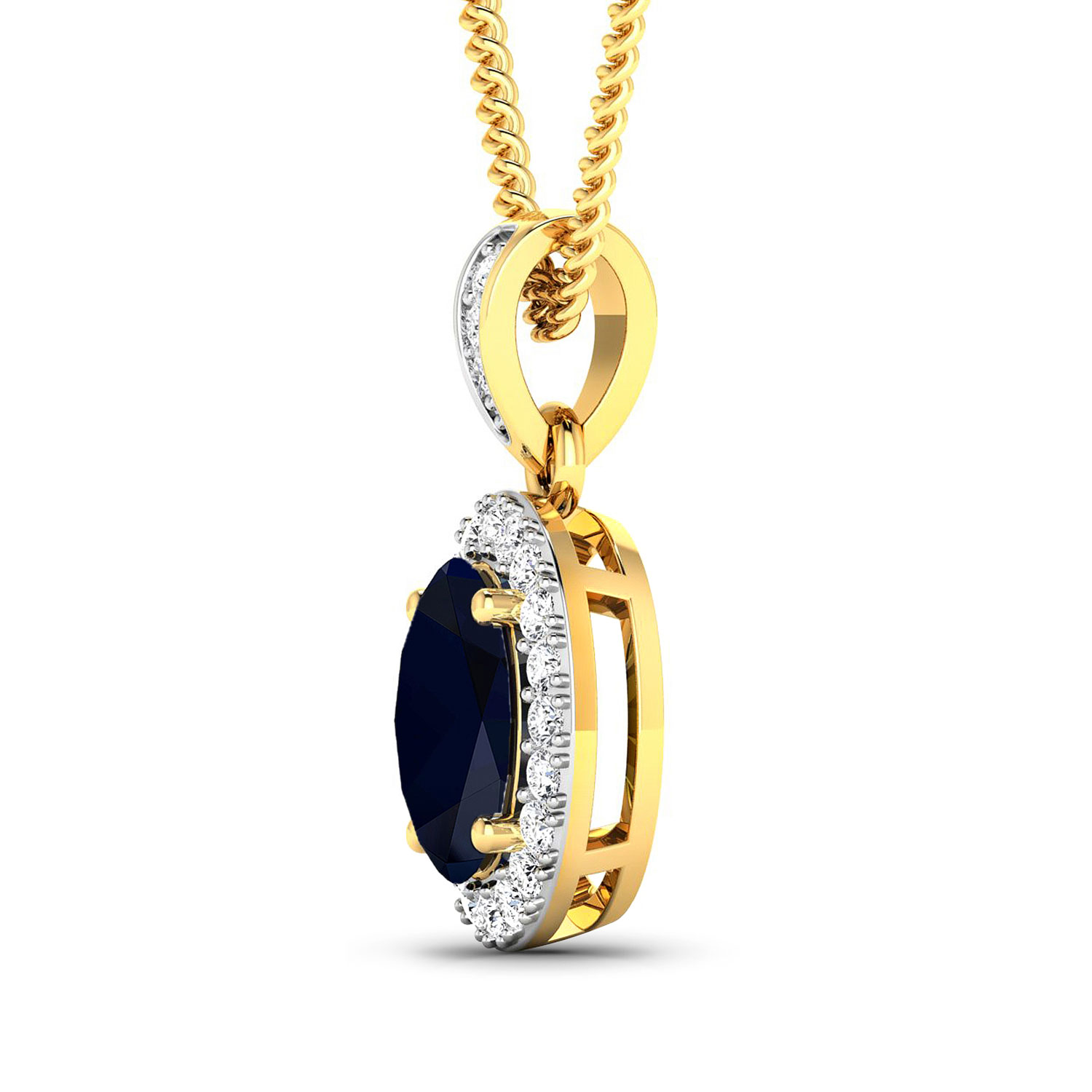1.48 Carat Genuine Blue Sapphire and White Diamond 14K Yellow Gold Pendant