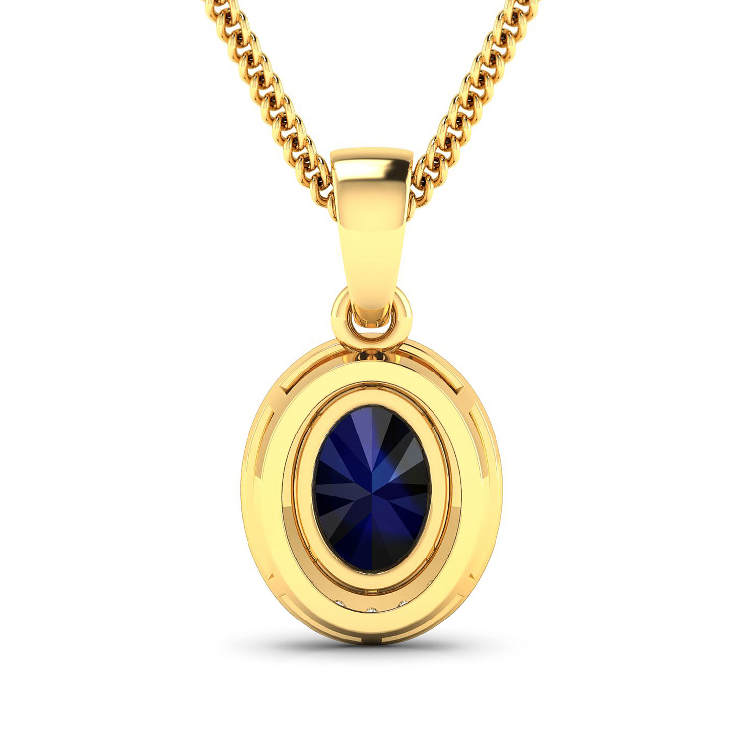 1.48 Carat Genuine Blue Sapphire and White Diamond 14K Yellow Gold Pendant