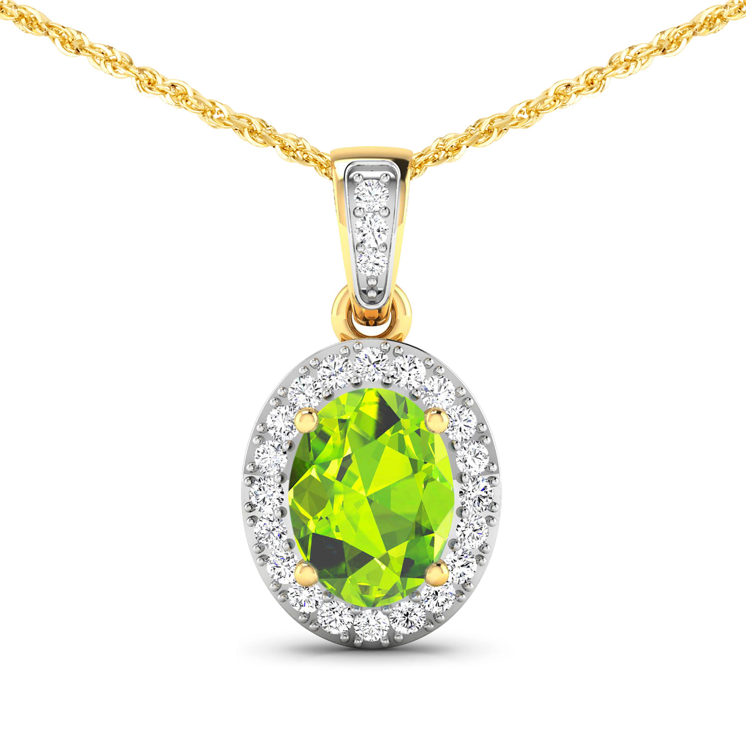 1.23 Carat Genuine Peridot and White Diamond 14K Yellow Gold Pendant
